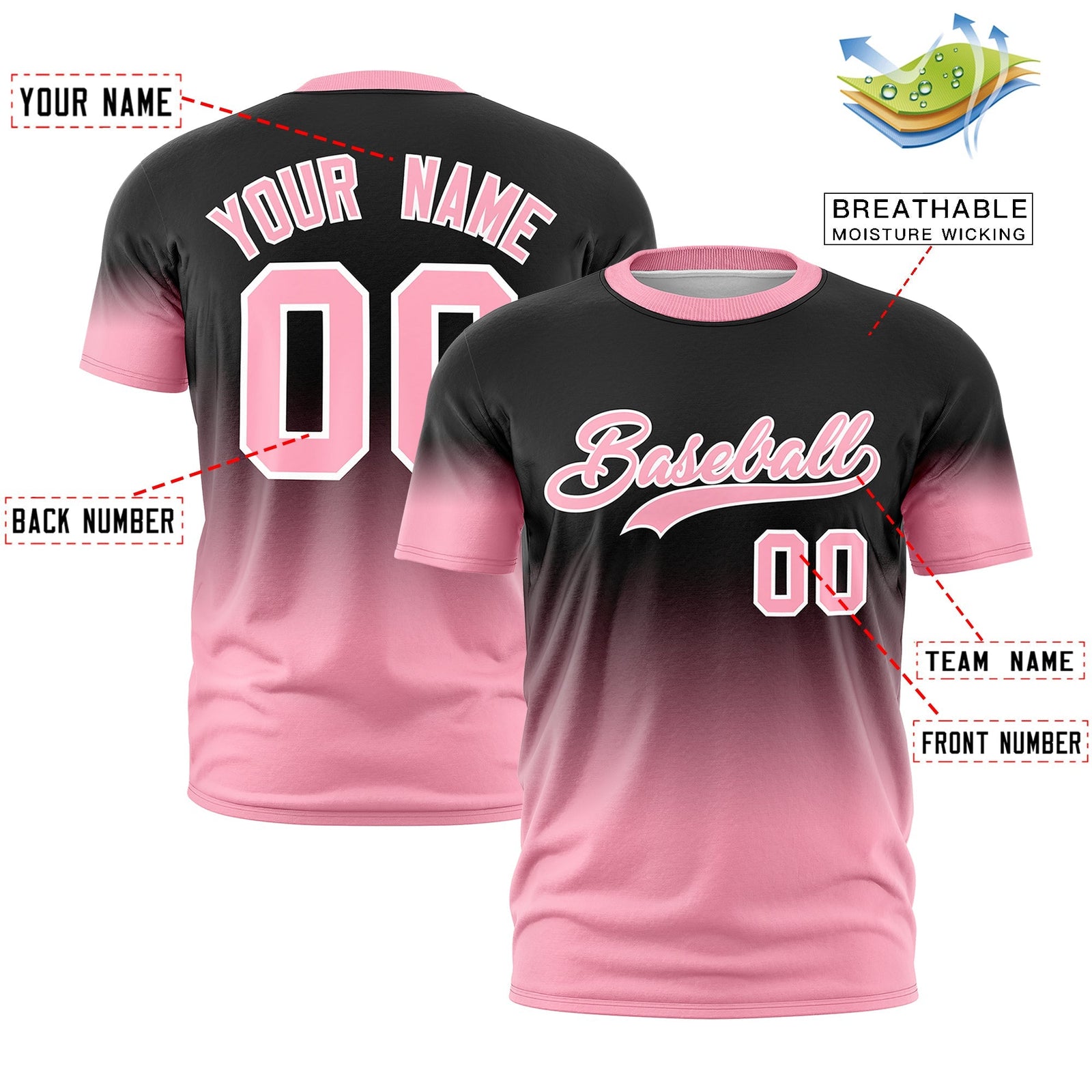 Custom Black Light Pink White Gradient Fashion Quick Dry T-shirt| KXKSHOP