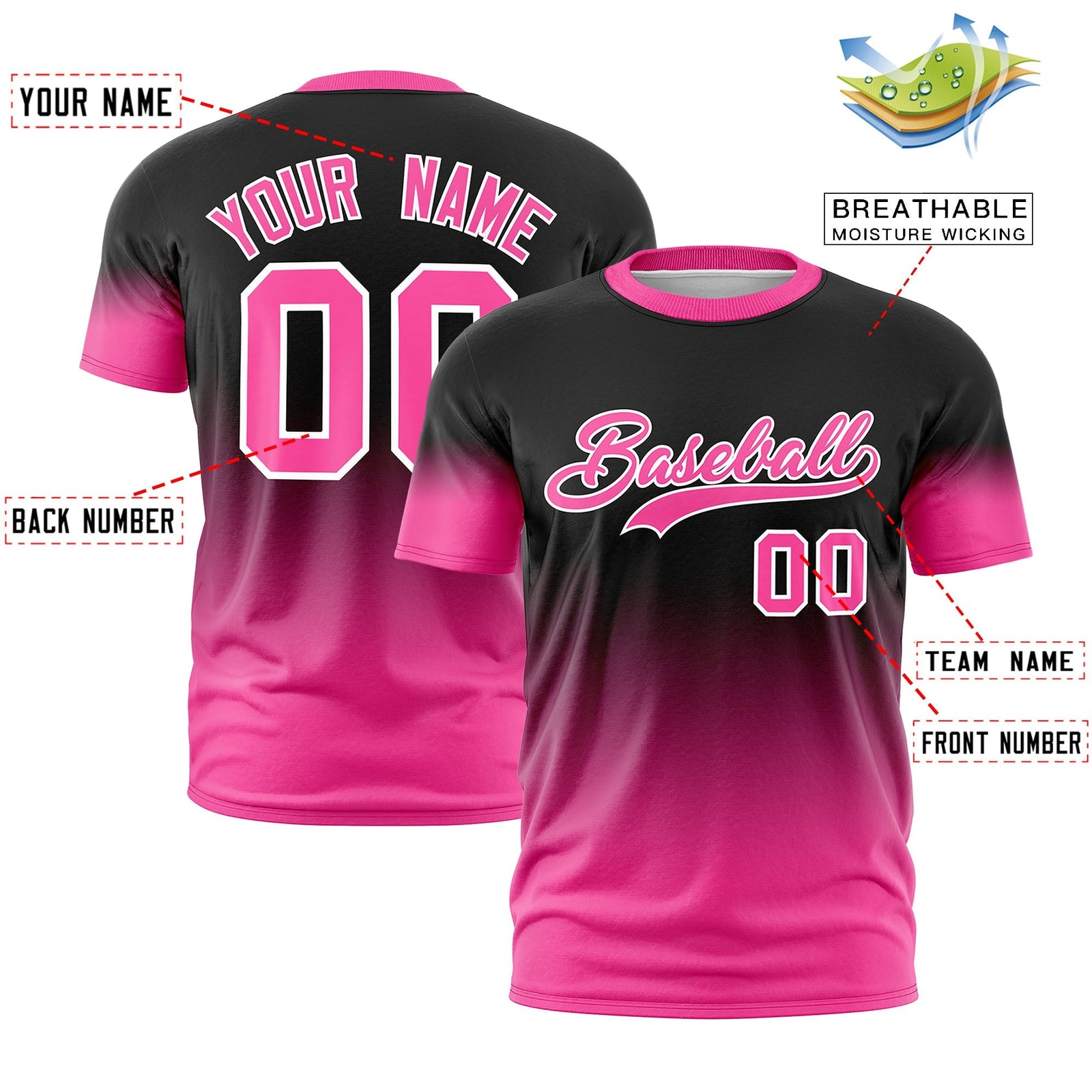 Custom Black Pink White Gradient Fashion Lightweight T-shirt| KXKSHOP