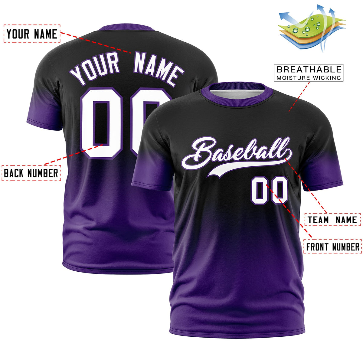 Custom Black White Purple Gradient Fashion Quick Dry T-shirt| KXKSHOP