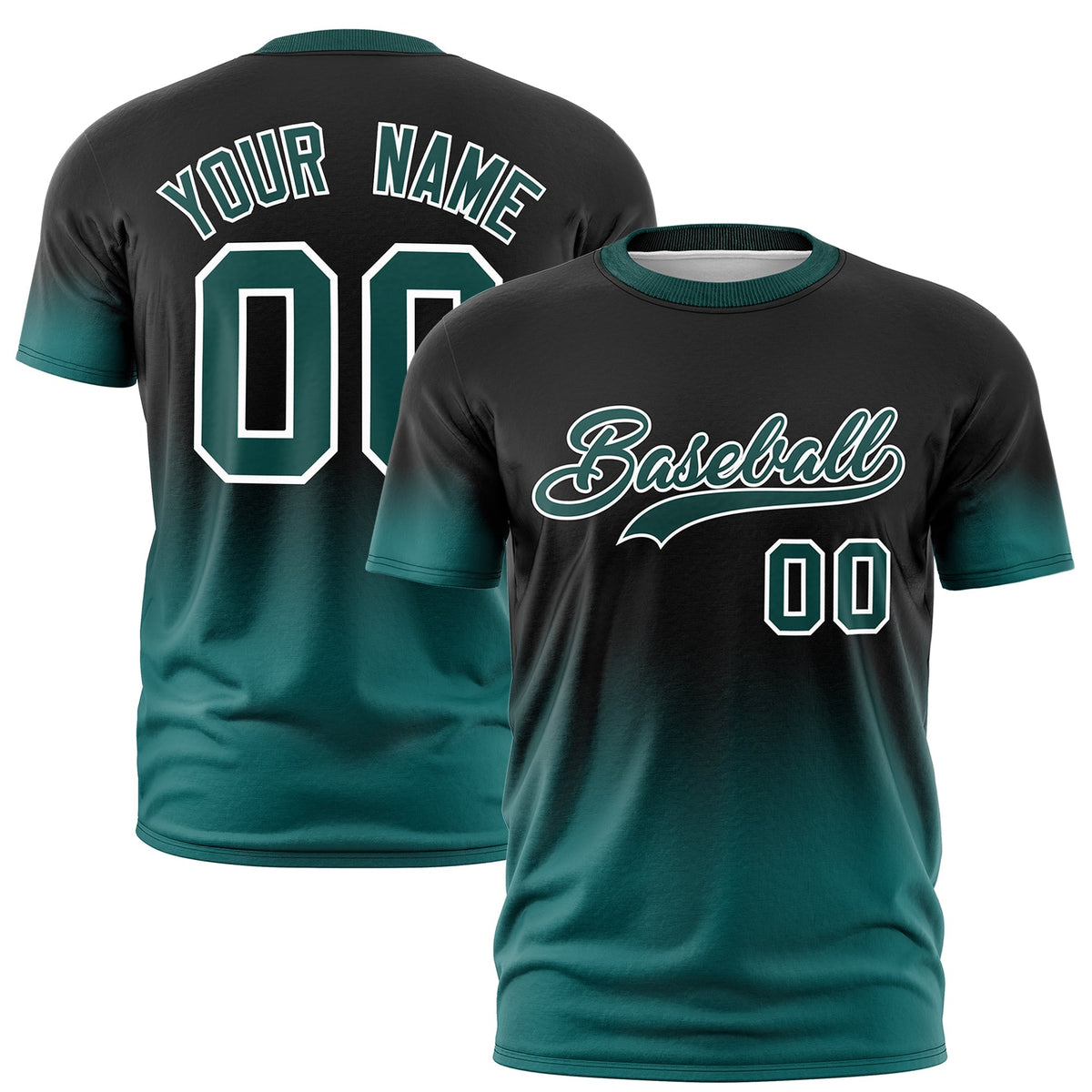 Custom Black Teal White Gradient Fashion Quick Dry T-shirt| KXKSHOP
