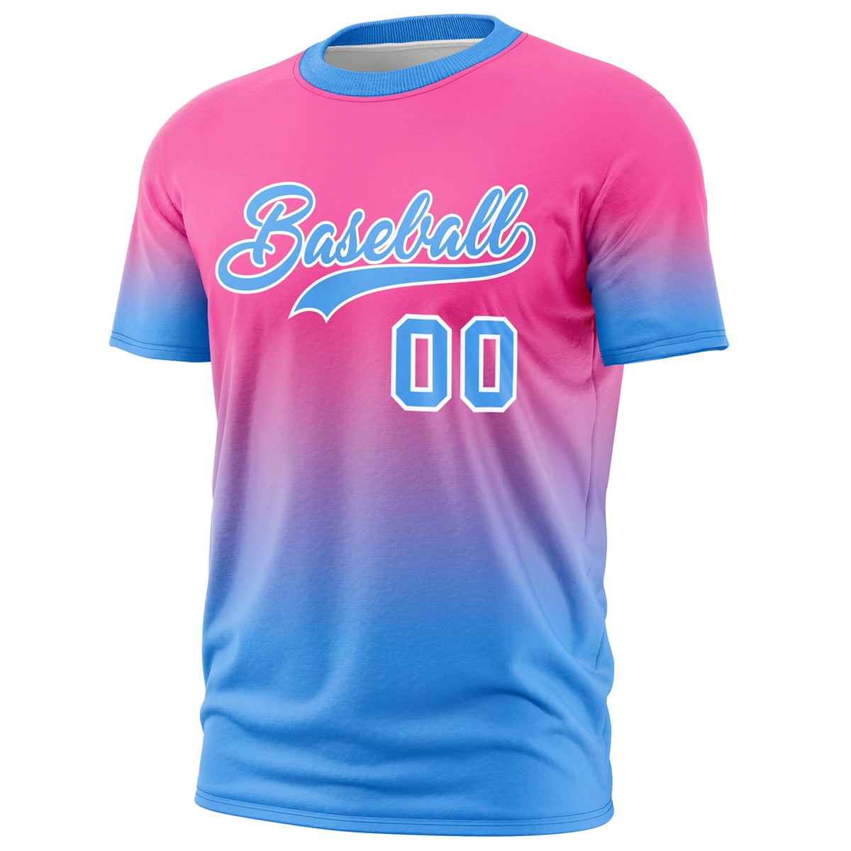 Custom Pink Powder Blue White Gradient Fashion Lightweight T-shirt| KXKSHOP