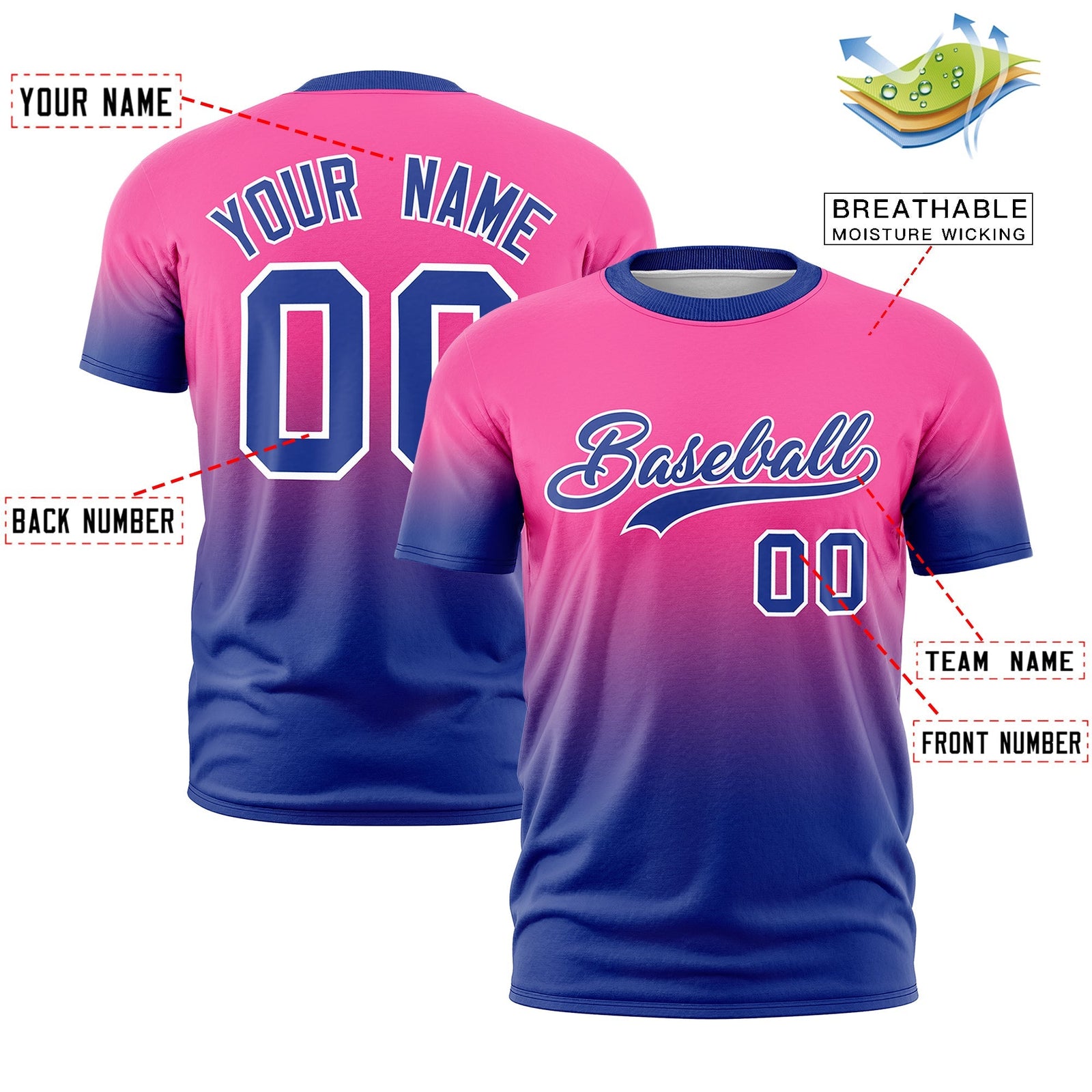 Custom Pink Royal Blue White Gradient Fashion Lightweight T-shirt| KXKSHOP