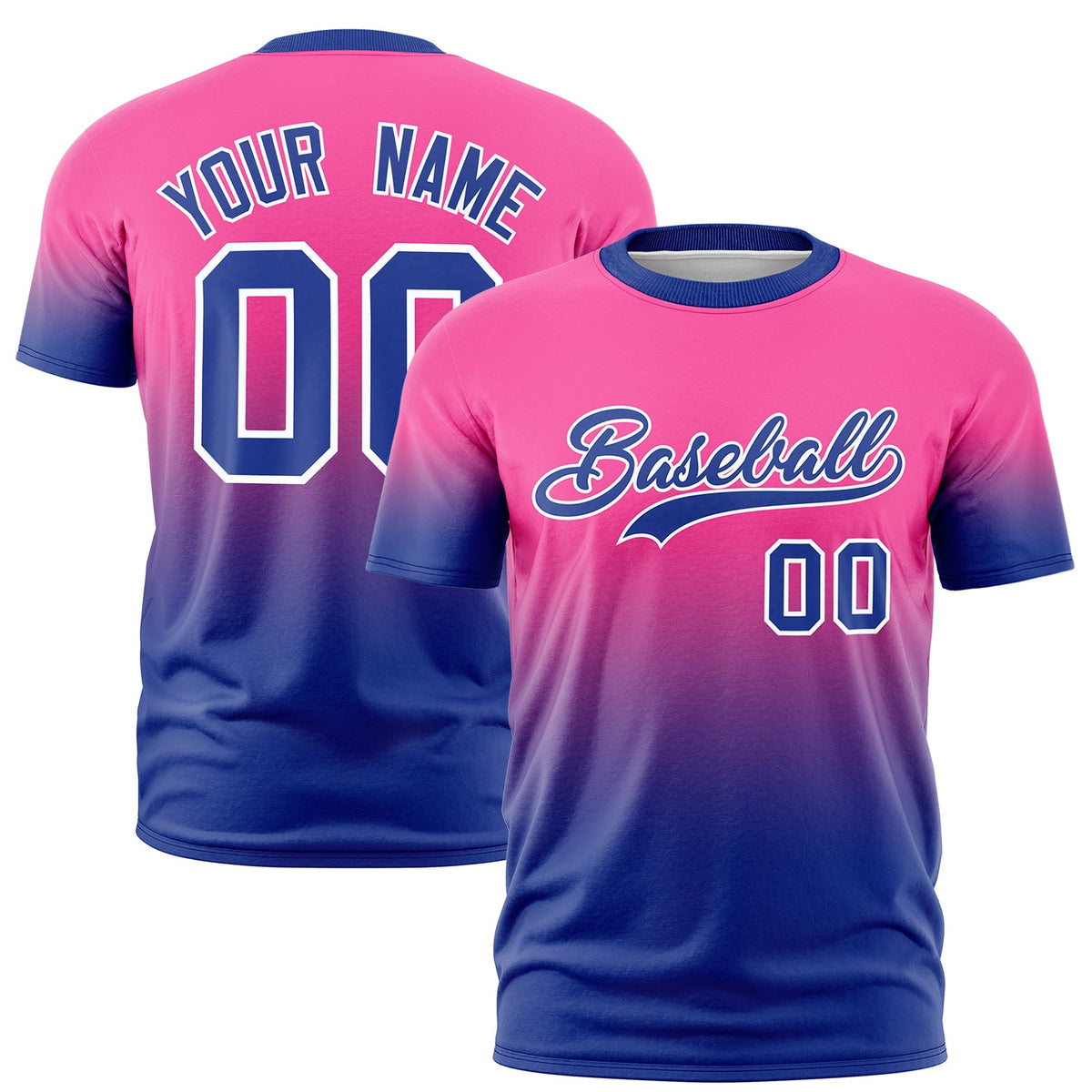 Custom Pink Royal Blue White Gradient Fashion Lightweight T-shirt| KXKSHOP