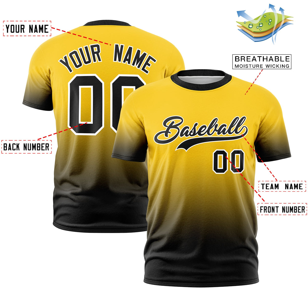 Custom Gold Black White Gradient Fashion Quick Dry T-shirt| KXKSHOP