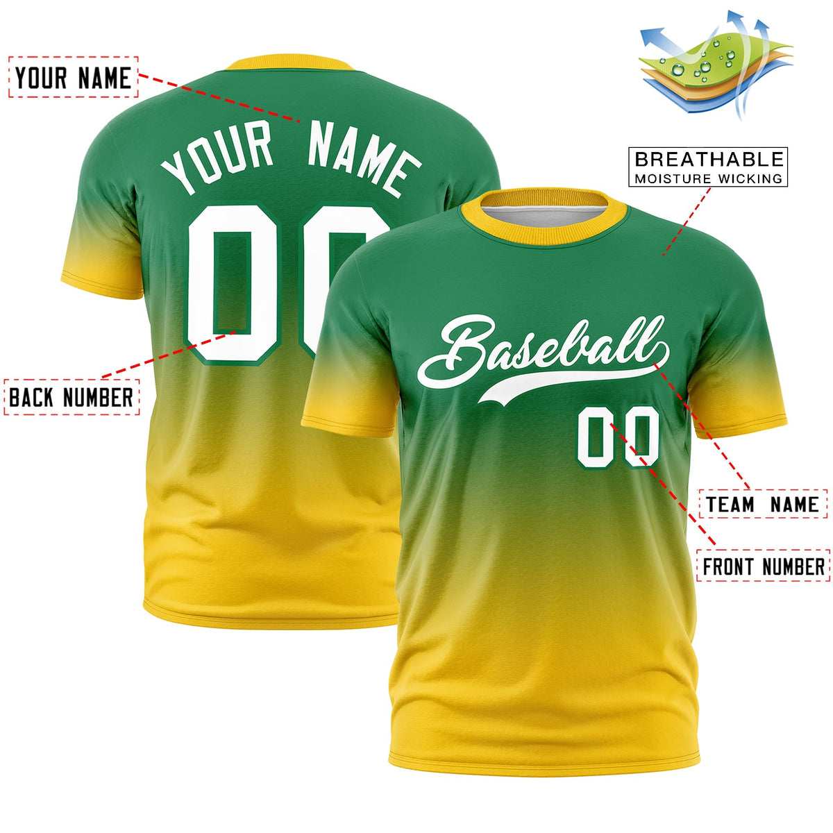 Custom Kelly Green White Gradient Fashion Quick Dry T-shirt| KXKSHOP