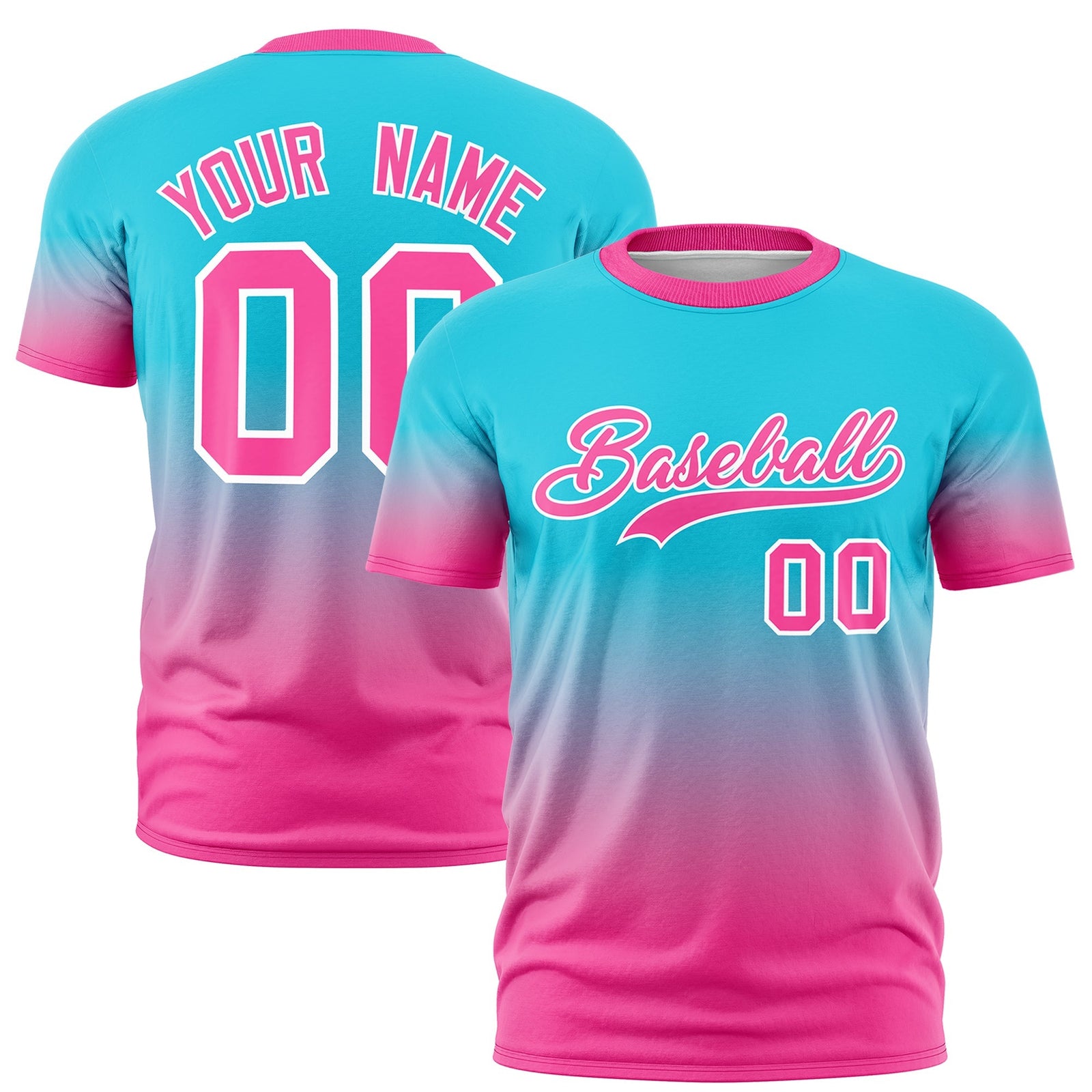 Custom Sky Blue Pink White Gradient Fashion Lightweight T-shirt| KXKSHOP