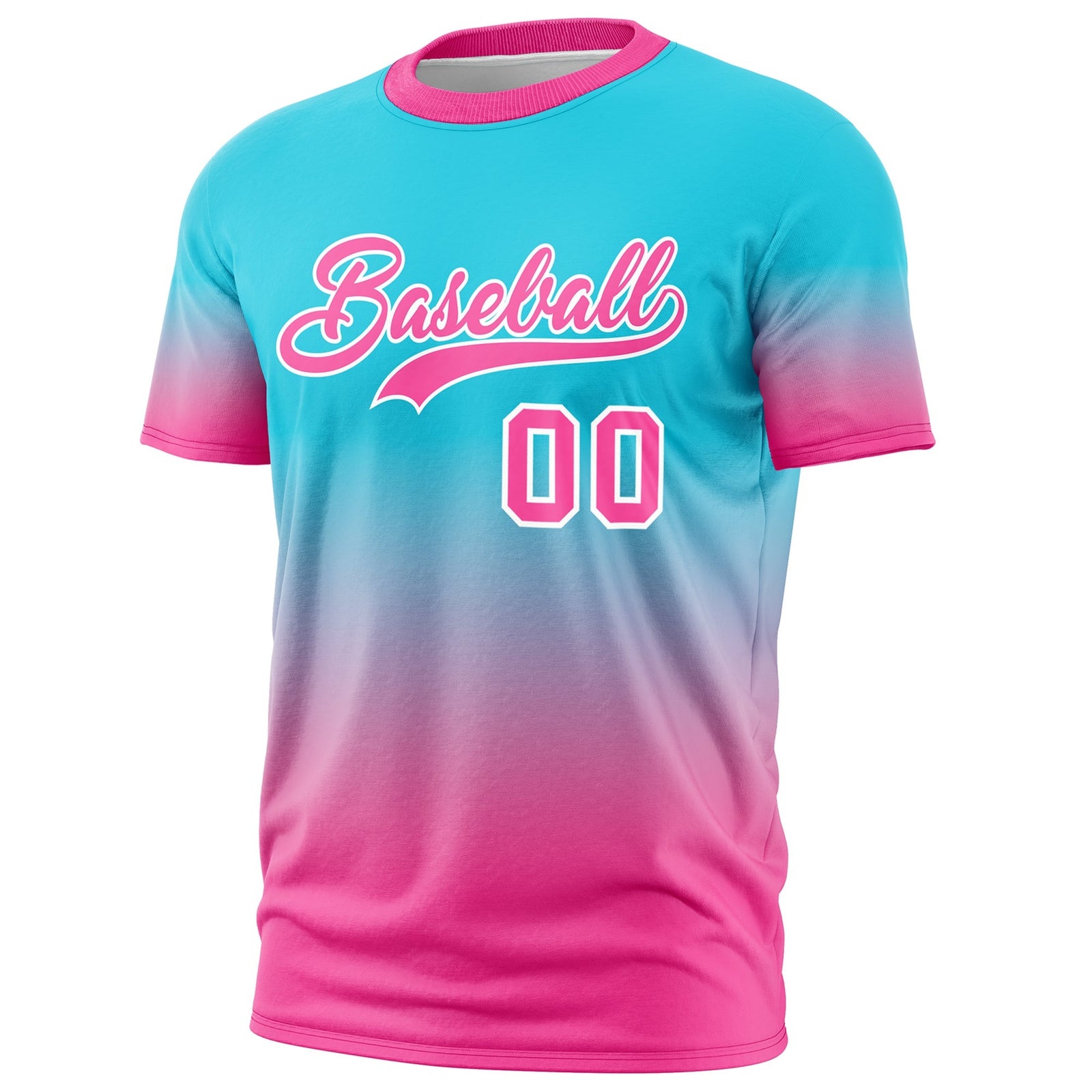 Custom Sky Blue Pink White Gradient Fashion Lightweight T-shirt| KXKSHOP