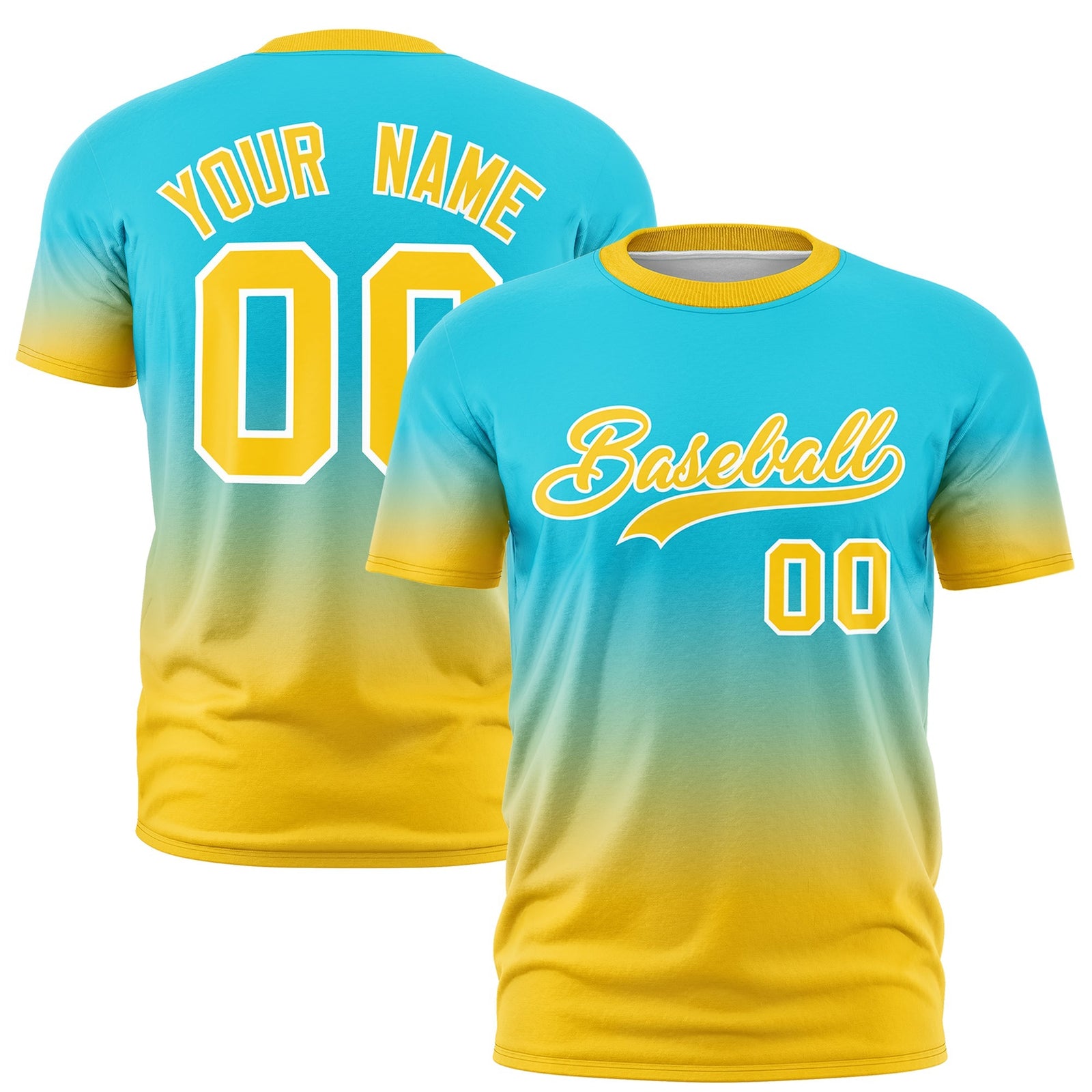 Custom Sky Blue Gold White Gradient Fashion Quick Dry T-shirt| KXKSHOP