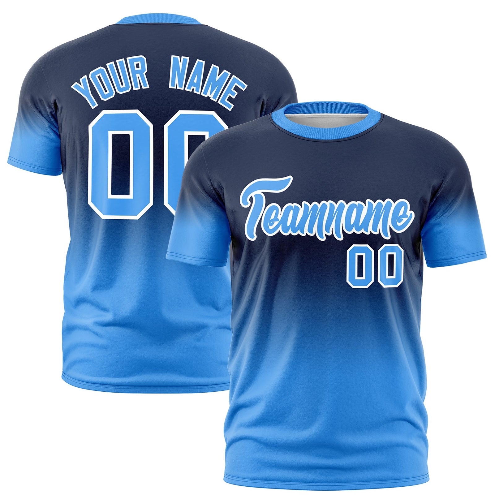 Custom Navy Powder Blue White Gradient Fashion Lightweight T-shirt| KXKSHOP