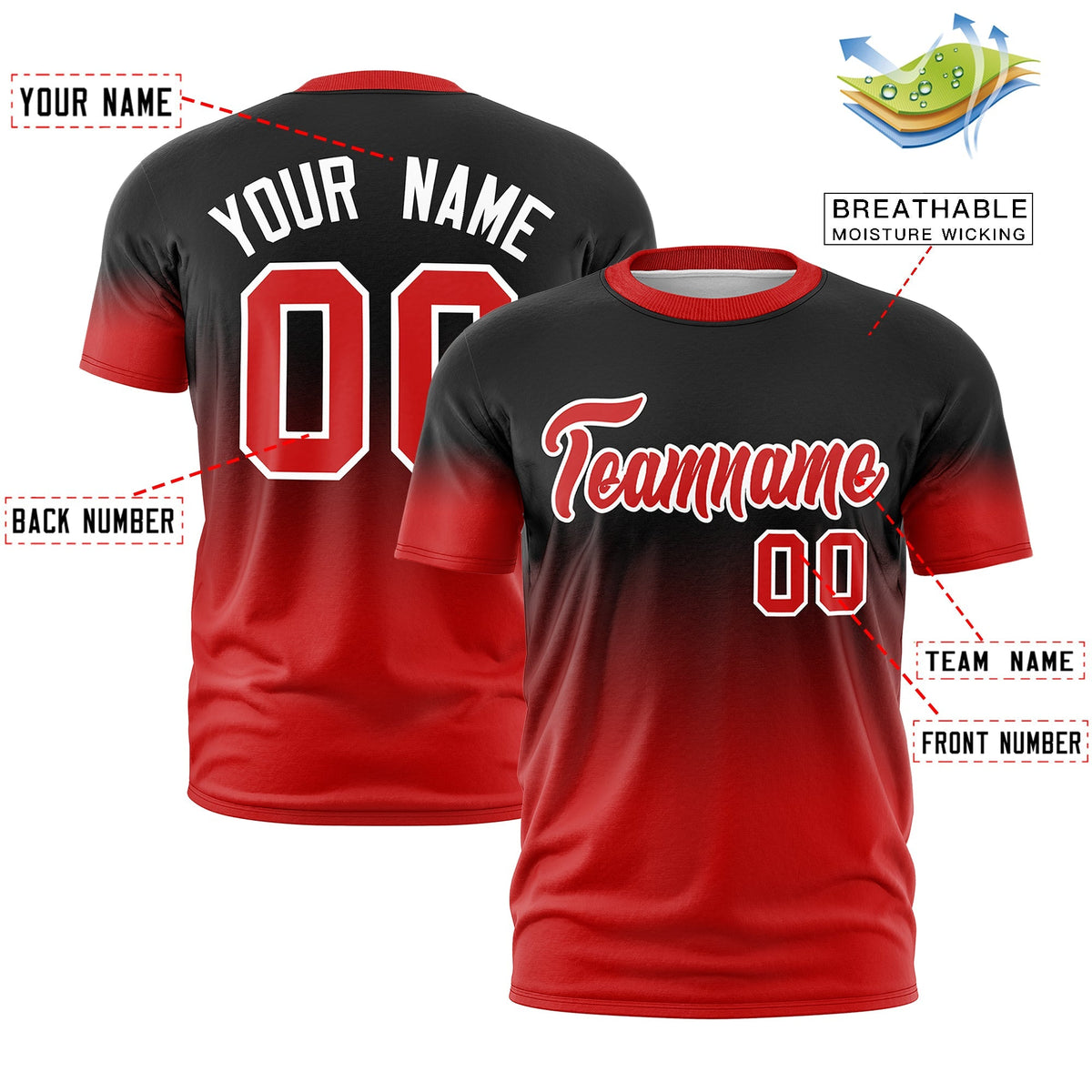 Custom Black Red White Gradient Fashion Quick Dry T-shirt| KXKSHOP