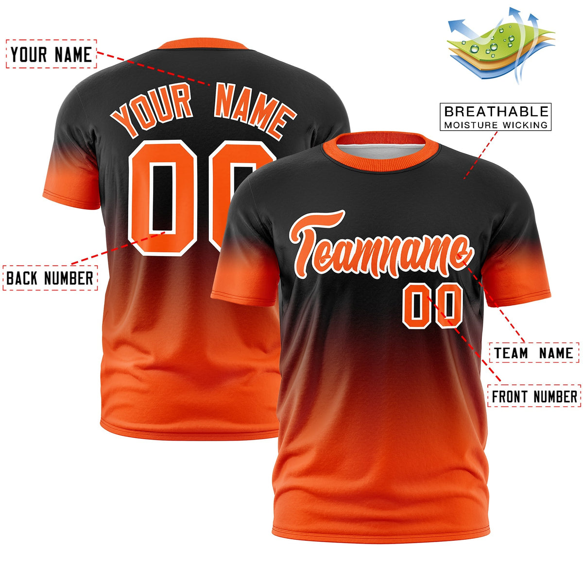 Custom Black Orange White Gradient Fashion Lightweight T-shirt| KXKSHOP
