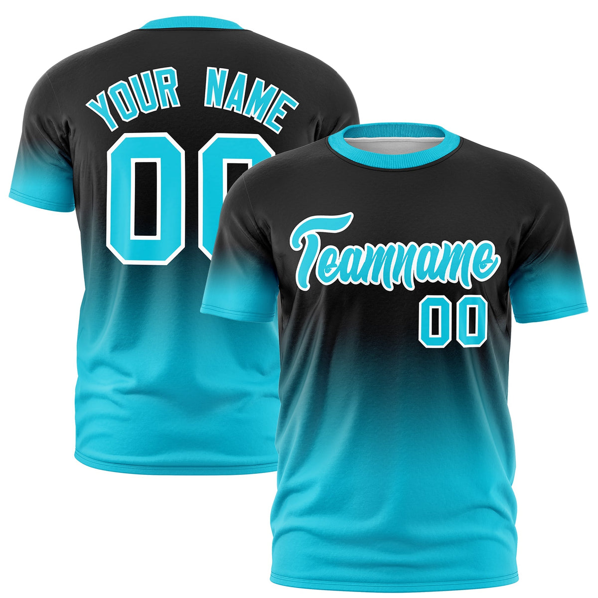 Custom Black Sky Blue White Gradient Fashion Lightweight T-shirt| KXKSHOP