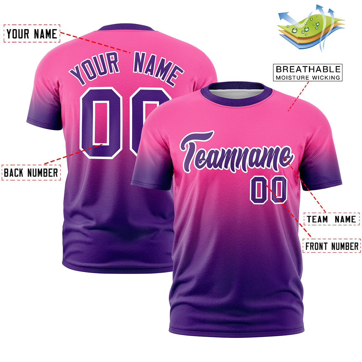 Custom Pink Purple White Gradient Fashion Quick Dry T-shirt| KXKSHOP