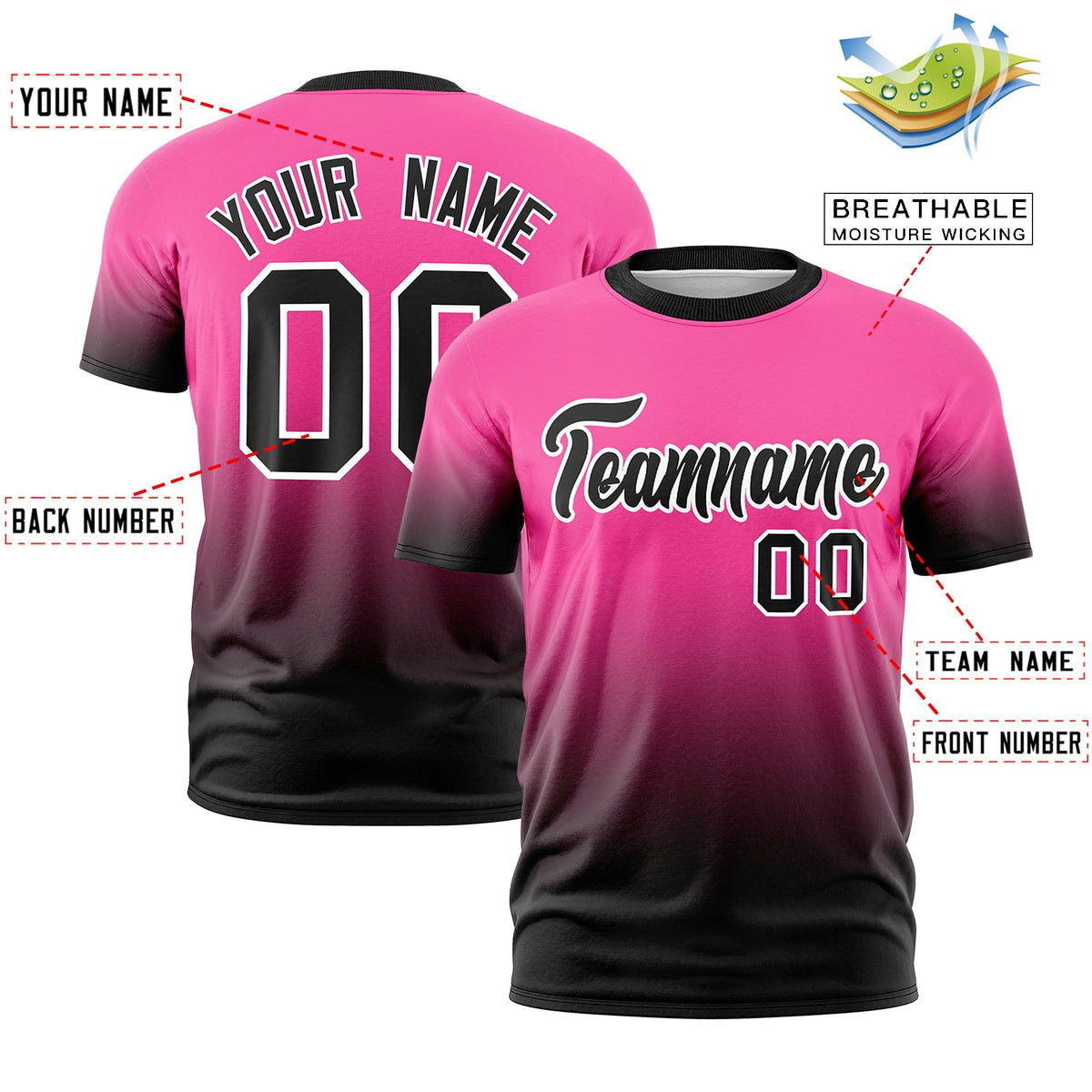 Custom Pink Black White Gradient Fashion Lightweight T-shirt| KXKSHOP