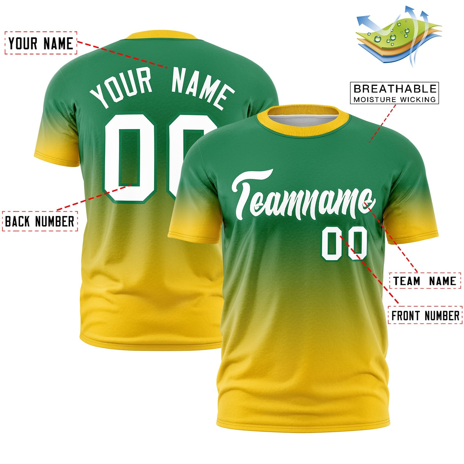 Custom Kelly Green White Gradient Fashion Quick Dry T-shirt| KXKSHOP