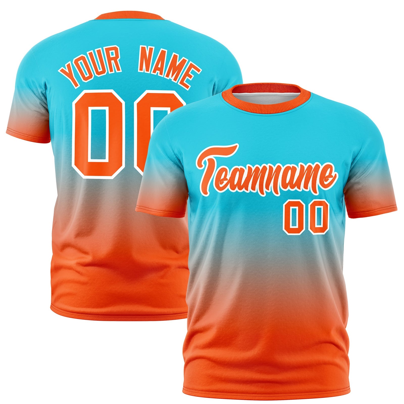 Custom Sky Blue Orange White Gradient Fashion Lightweight T-shirt| KXKSHOP