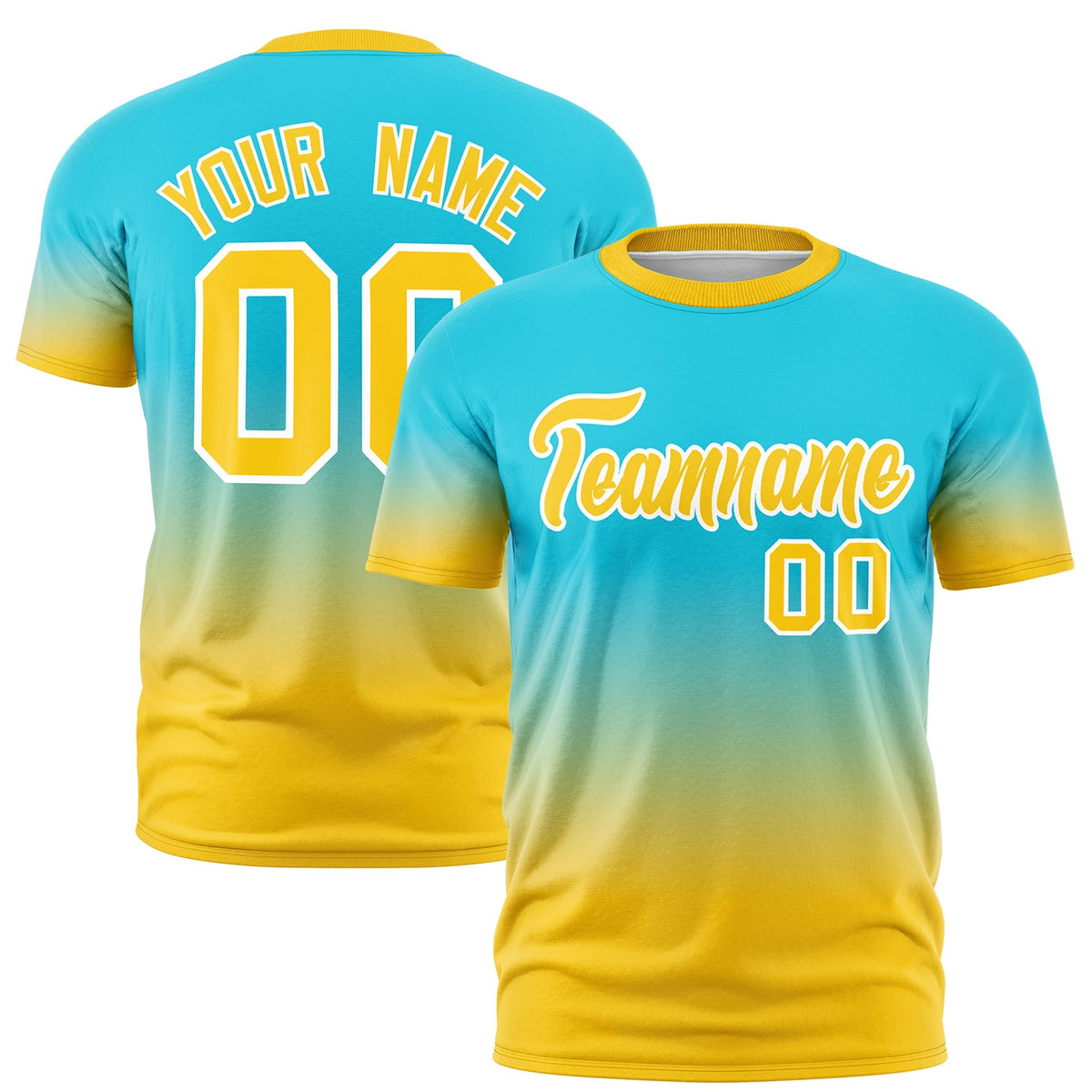 Custom Sky Blue Gold White Gradient Fashion Quick Dry T-shirt| KXKSHOP