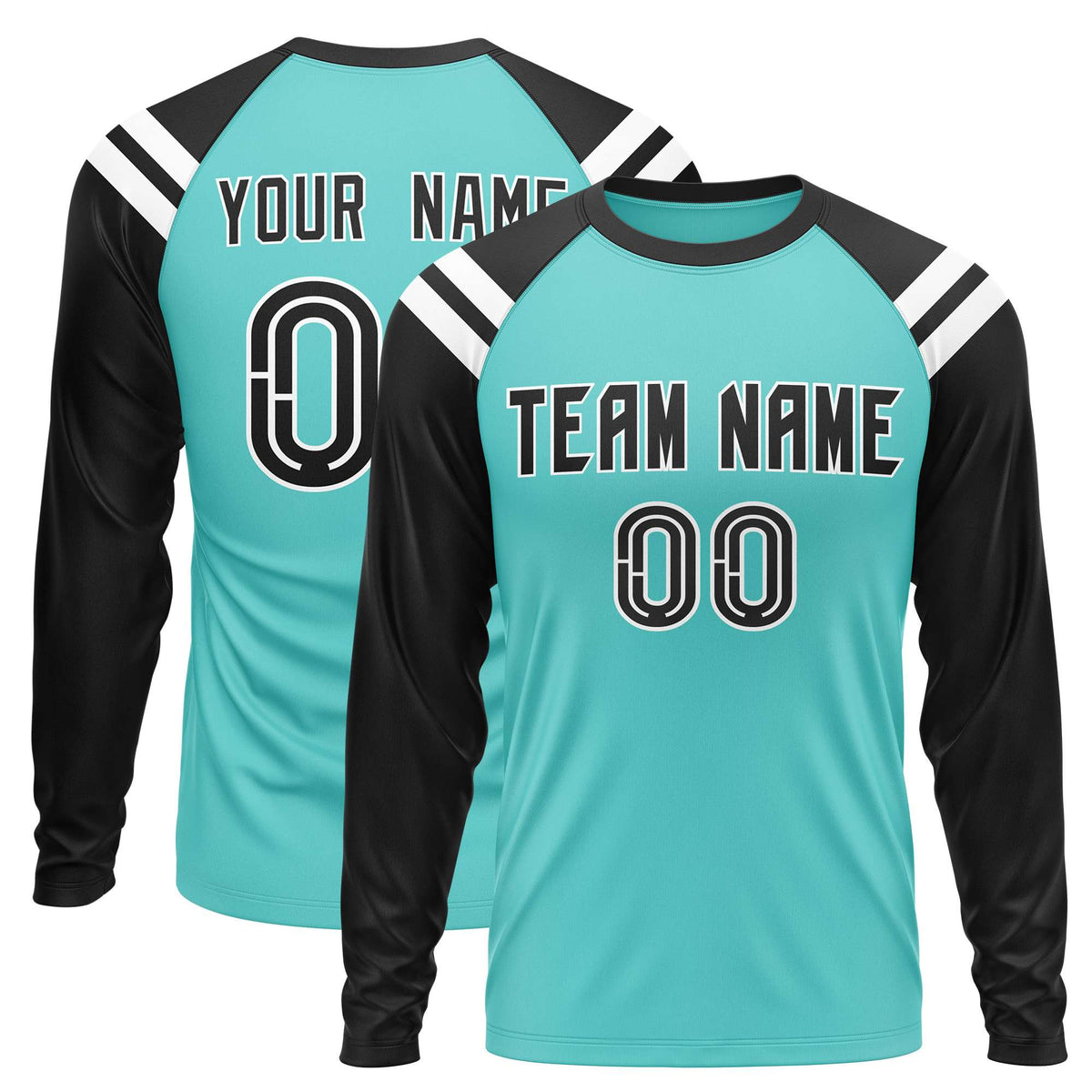 Custom Bright Green Black-White Crew Neck Personalized Raglan Long Sleeve Performance T-Shirt