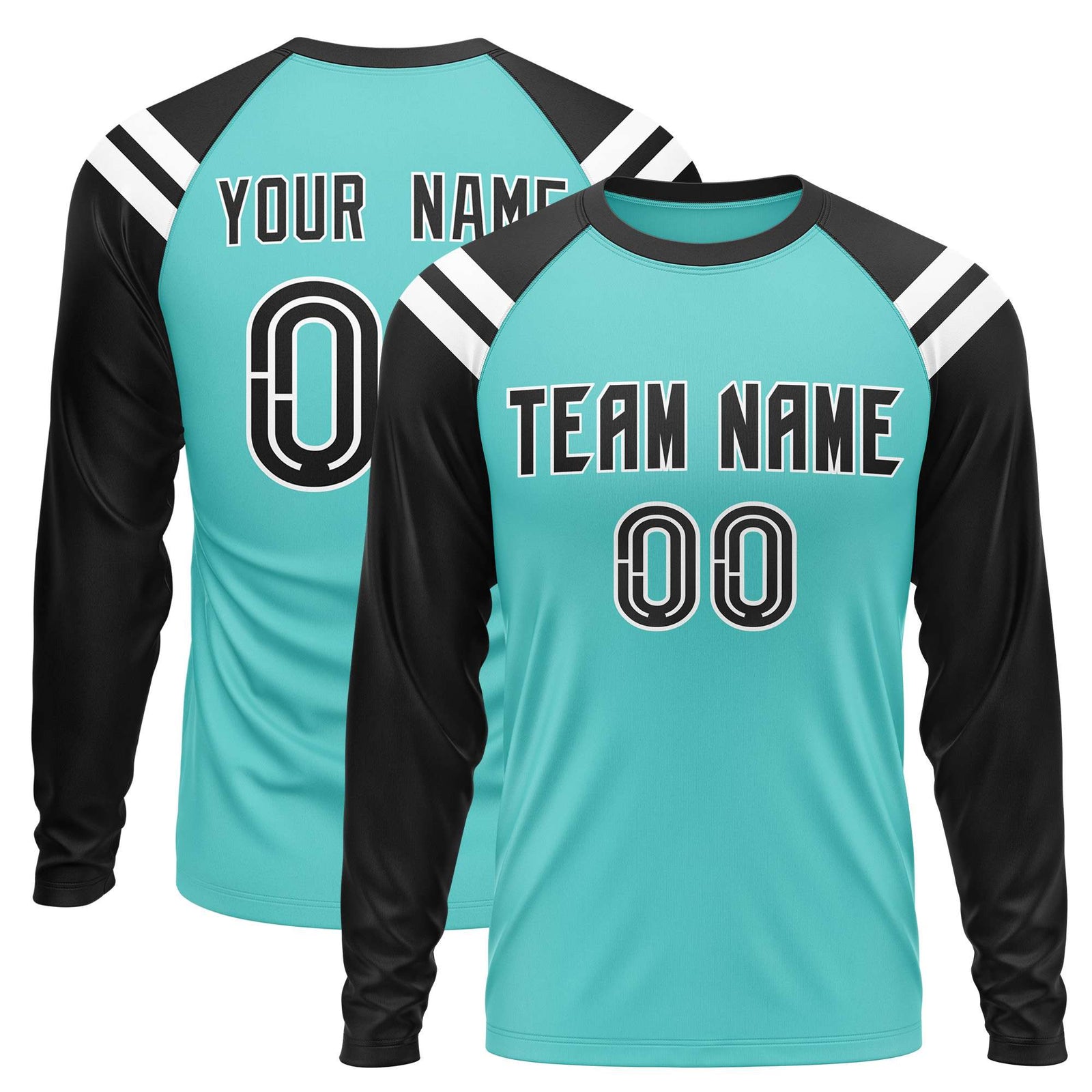 Custom Bright Green Black-White Crew Neck Personalized Raglan Long Sleeve Performance T-Shirt