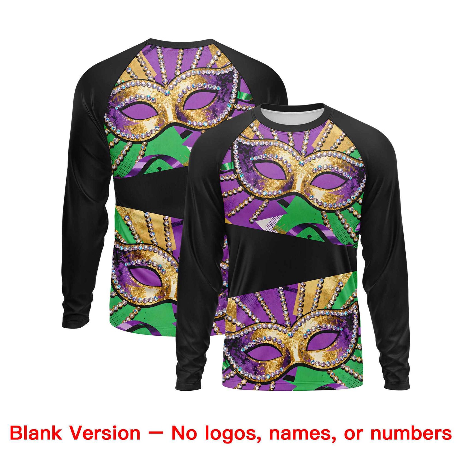 Custom Black Gold Crew Neck Personalized Mardi Gras Long Sleeve Performance T-shirt | KXKSHOP