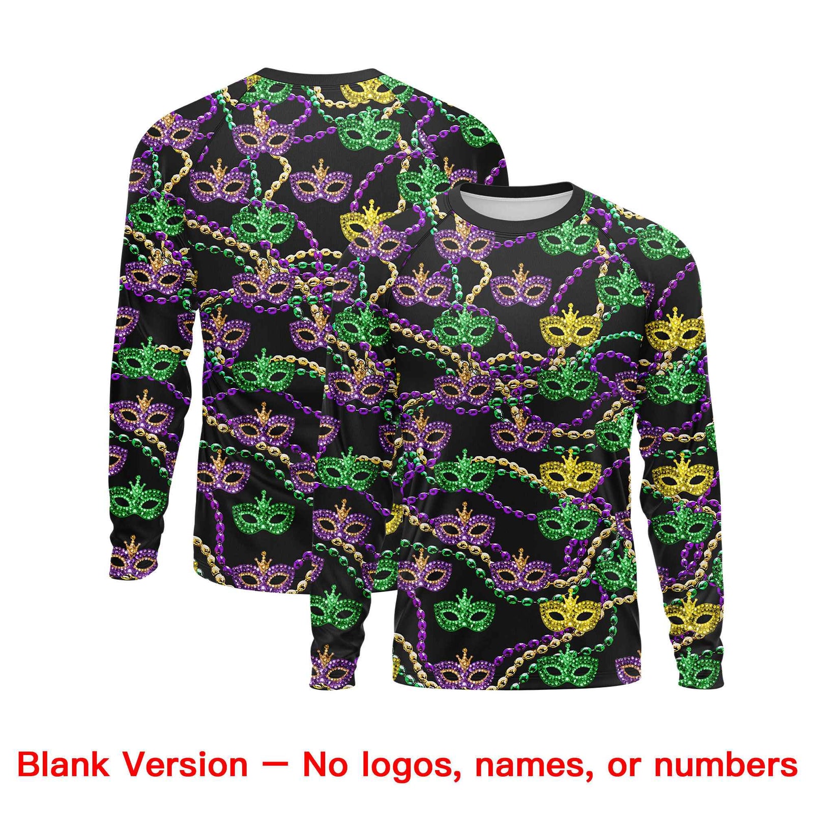 Custom Black White Crew Neck Personalized Mardi Gras Long Sleeve Performance T-shirt | KXKSHOP