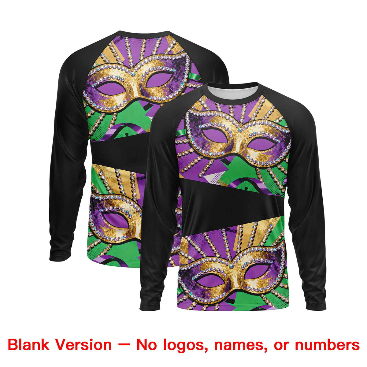 Custom Black Gold Crew Neck Personalized Mardi Gras Long Sleeve Performance T-shirt | KXKSHOP