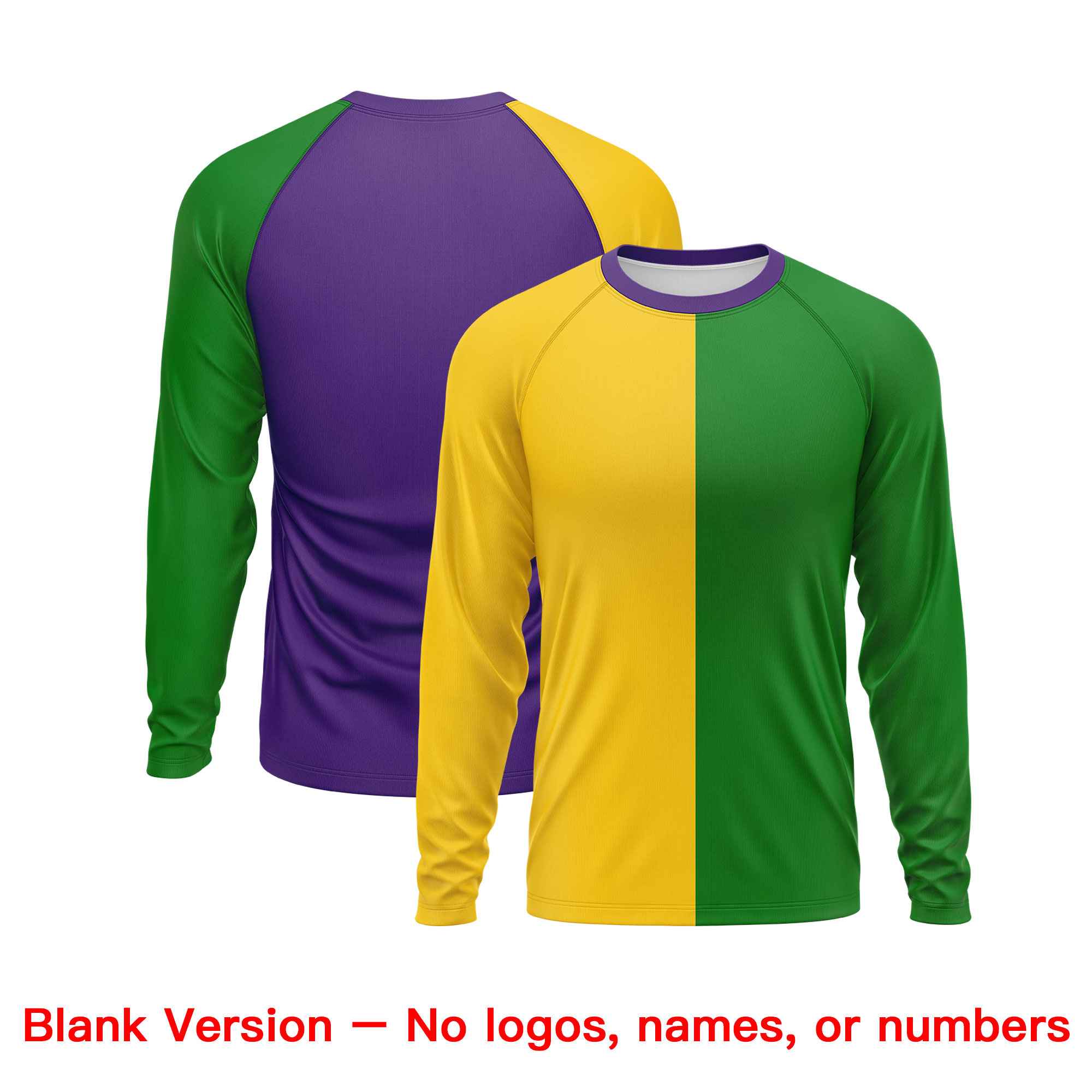 Custom Gold Kelly Green Crew Neck Personalized Mardi Gras Long Sleeve Performance T-shirt | KXKSHOP