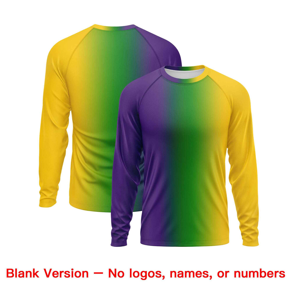 Custom Purple Gold Crew Neck Personalized Mardi Gras Long Sleeve Performance T-shirt | KXKSHOP