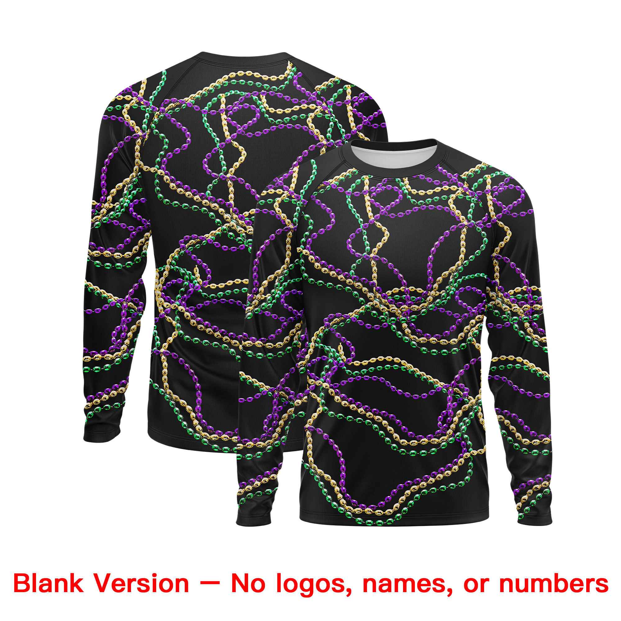 Custom Black Purple Crew Neck Personalized Mardi Gras Long Sleeve Performance T-shirt | KXKSHOP