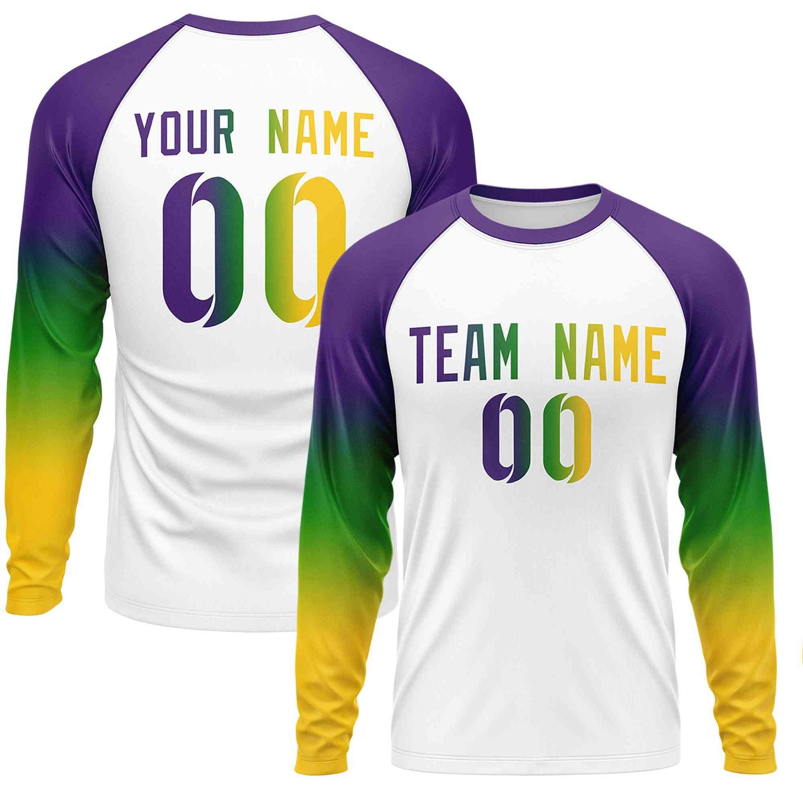 Custom White Purple Crew Neck Personalized Mardi Gras Long Sleeve Performance T-shirt | KXKSHOP