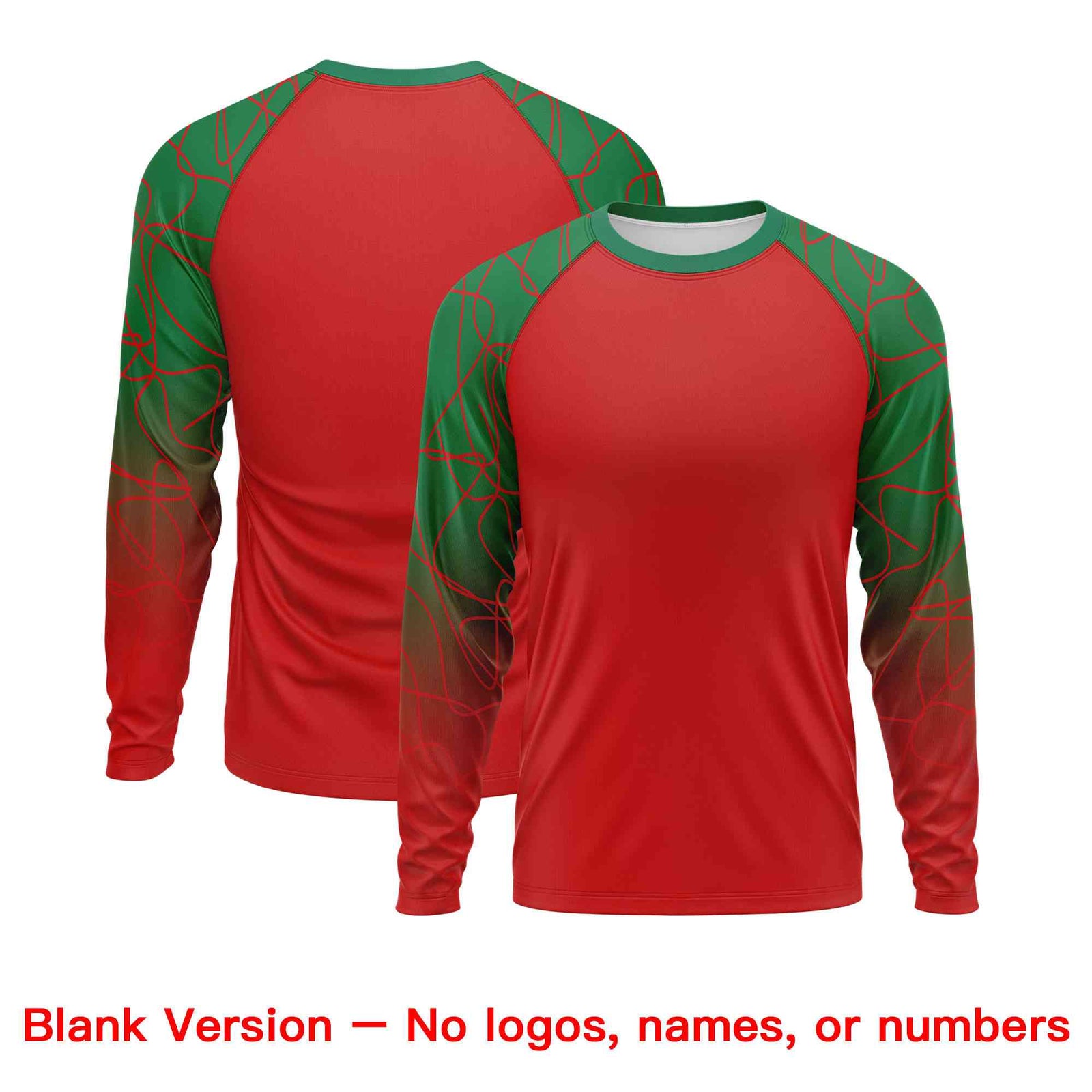 Custom Red Kelly Green Tangled Lines Pattern Raglan Long Sleeve Performance T-Shirt