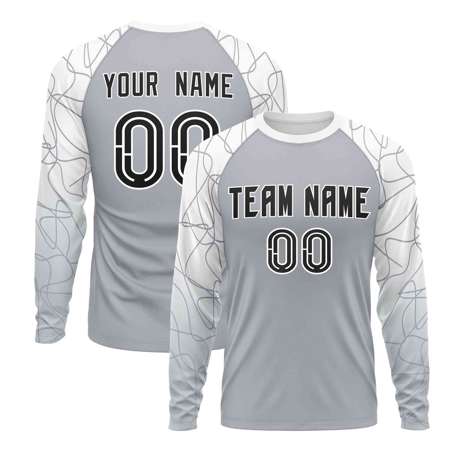 Custom Silver White Tangled Lines Pattern Raglan Long Sleeve Performance T-Shirt