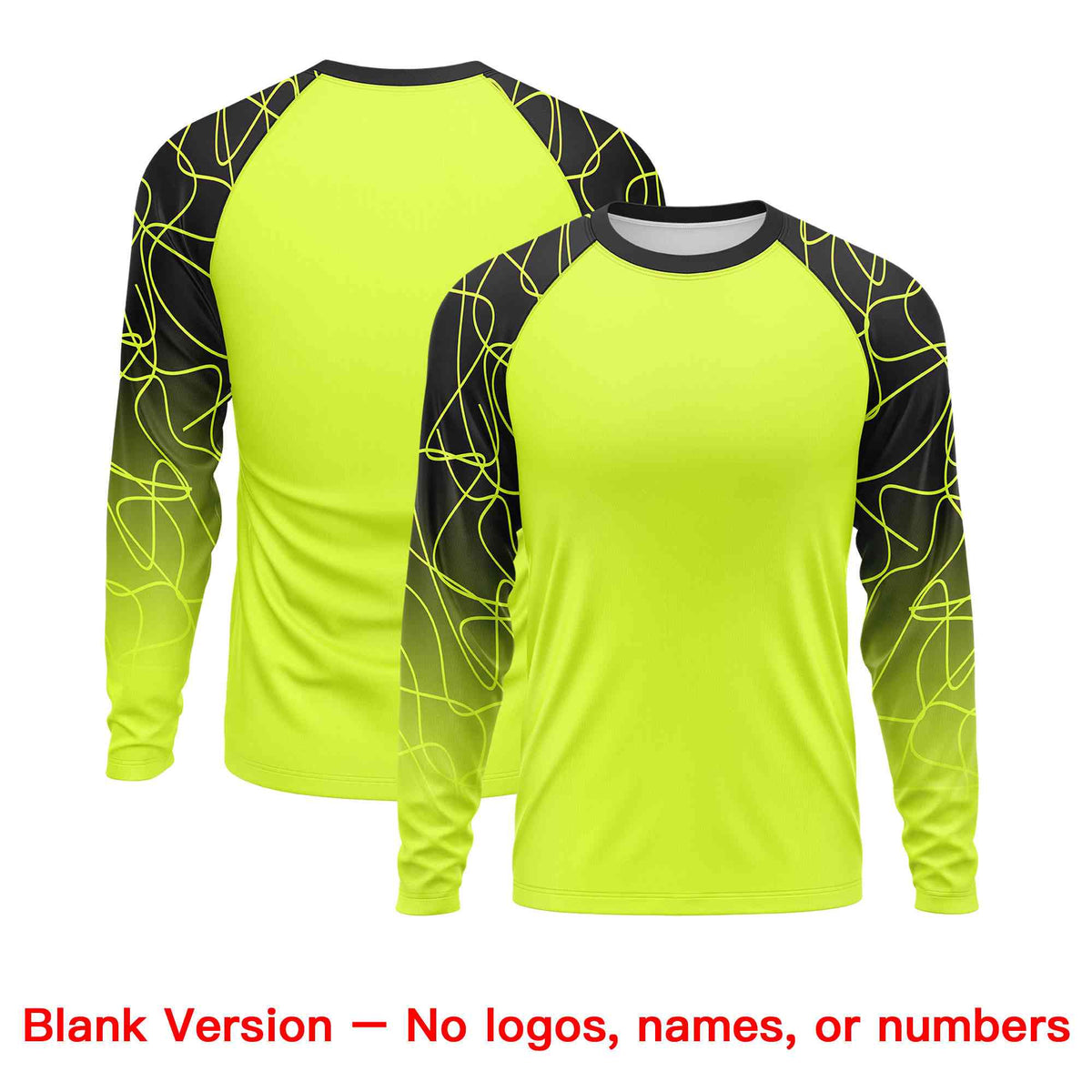 Custom Fluorescent Green Black Tangled Lines Pattern Raglan Long Sleeve Performance T-Shirt