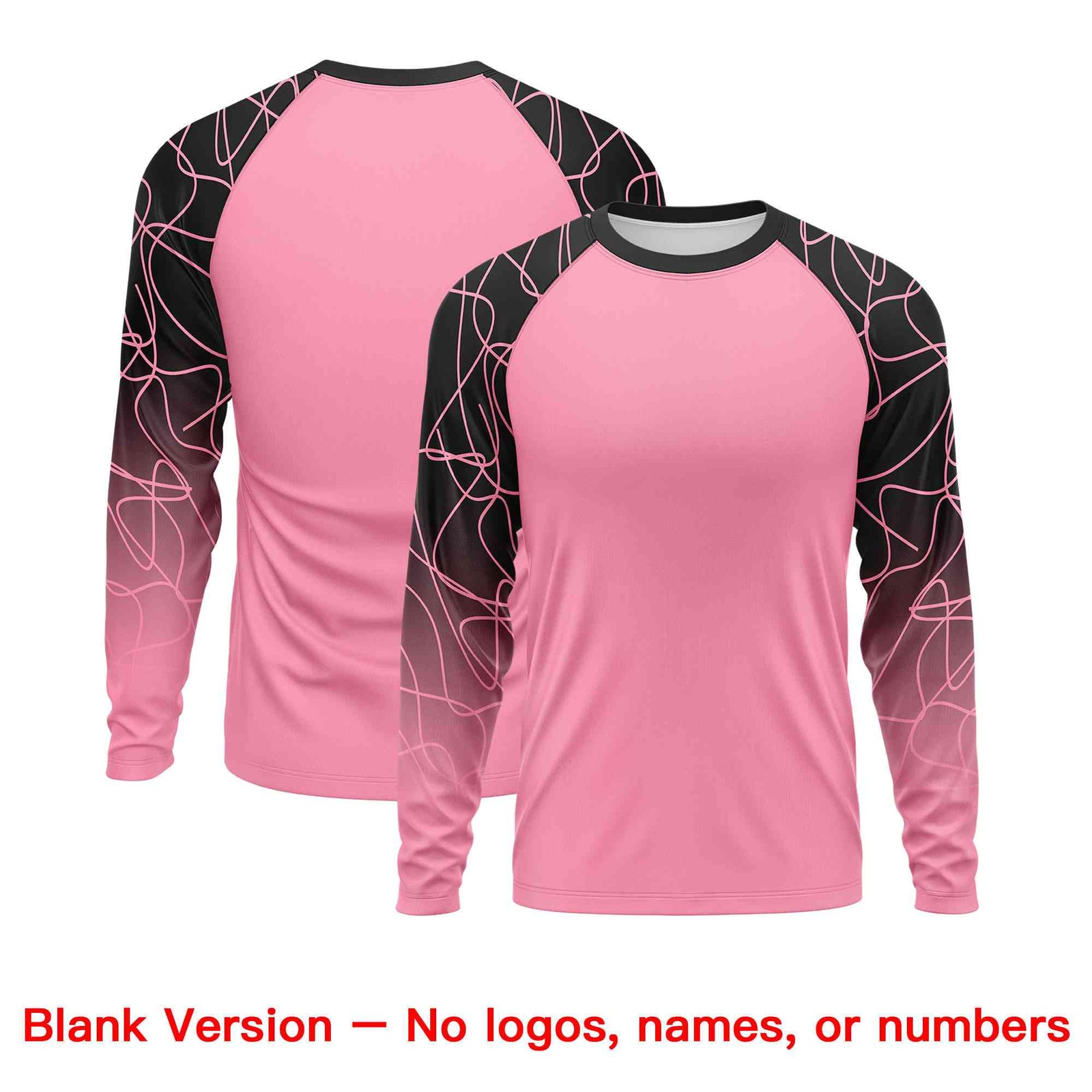 Custom Light Pink Black Tangled Lines Pattern Raglan Long Sleeve Performance T-Shirt| KXKSHOP