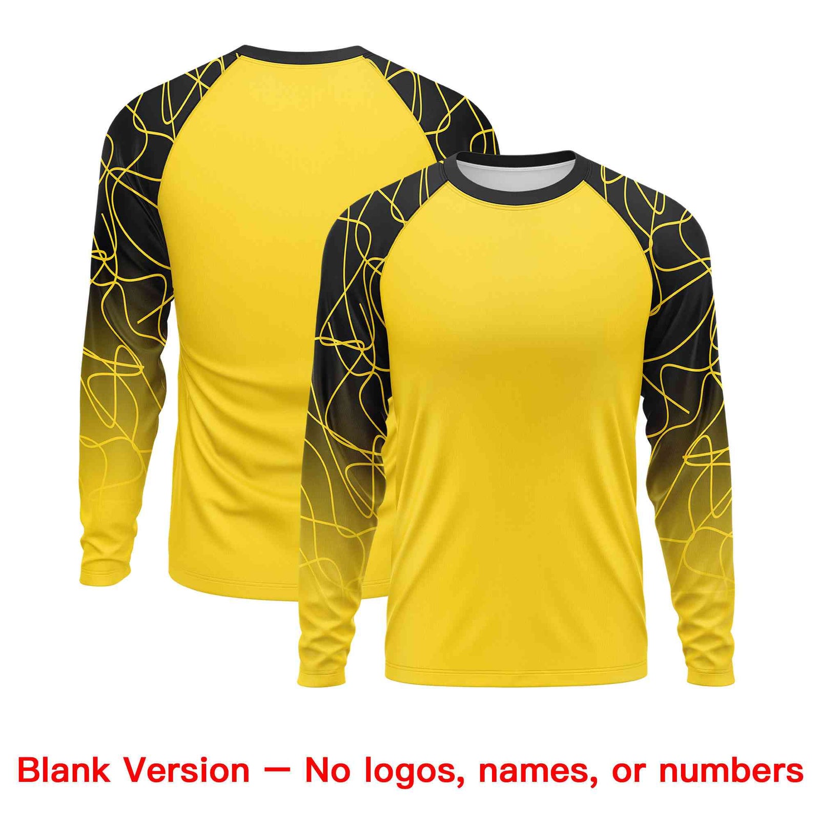 Custom Gold Black Tangled Lines Pattern Raglan Long Sleeve Performance T-Shirt| KXKSHOP