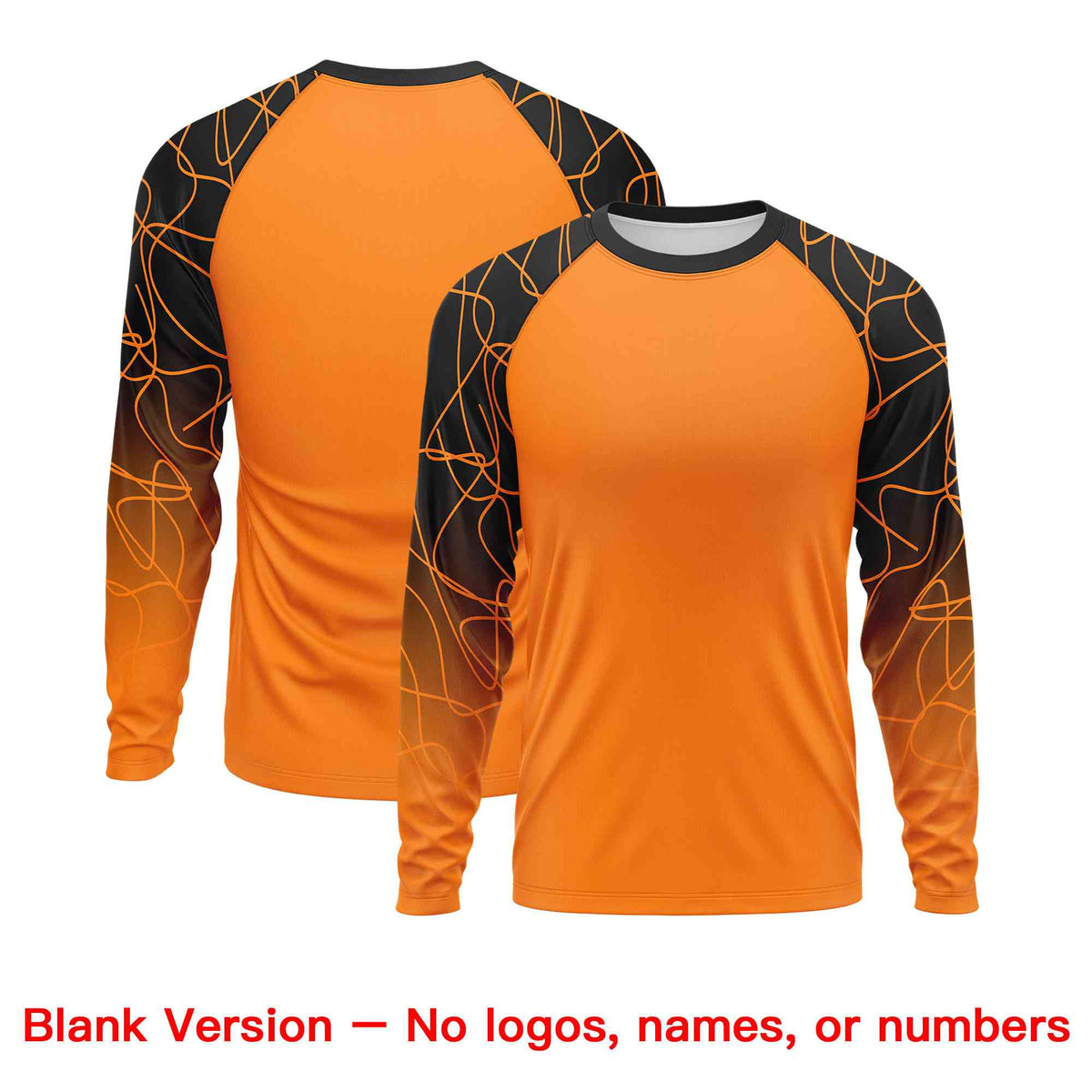 Custom Orange Black Tangled Lines Pattern Raglan Long Sleeve Performance T-Shirt| KXKSHOP