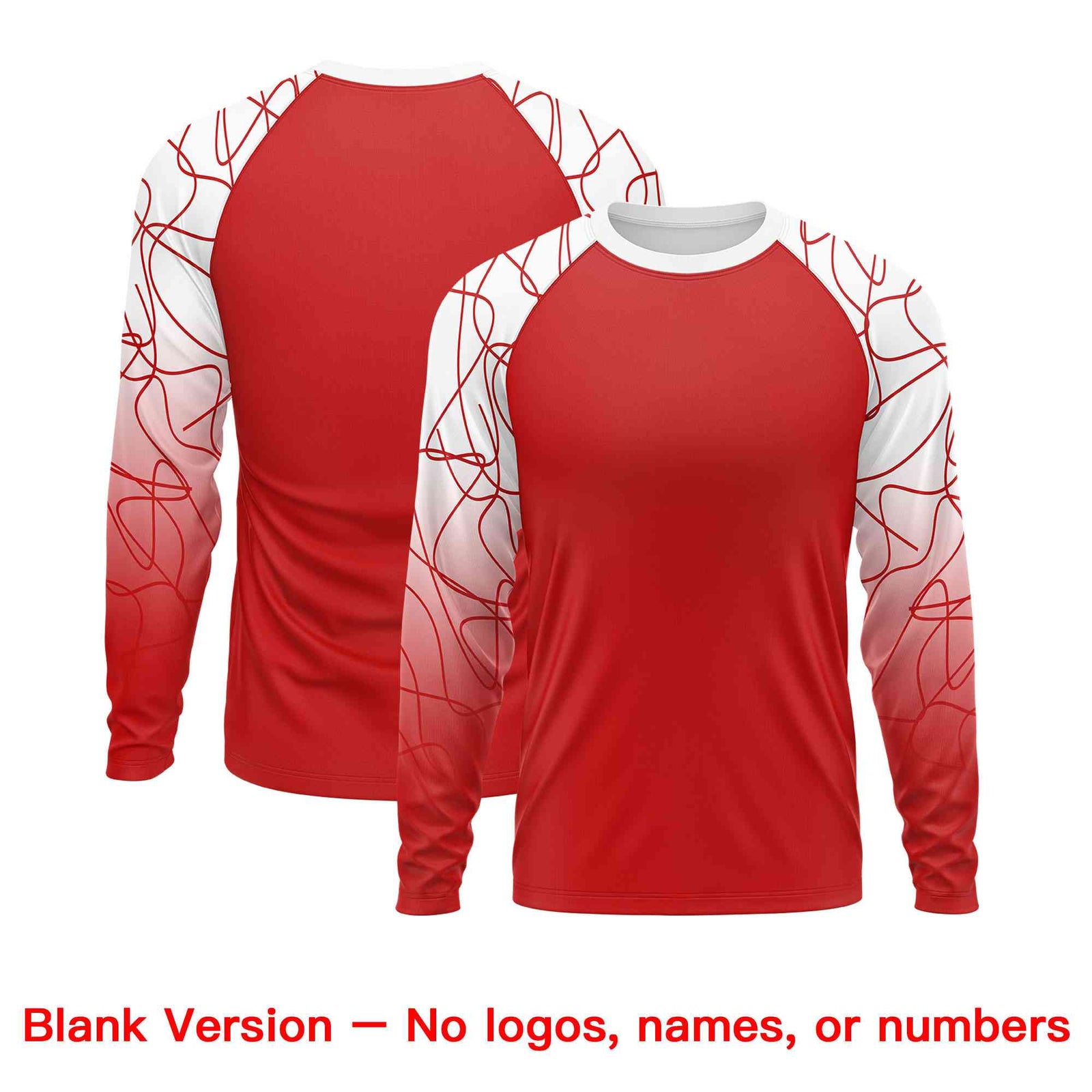 Custom Red White Tangled Lines Pattern Raglan Long Sleeve Performance T-Shirt| KXKSHOP