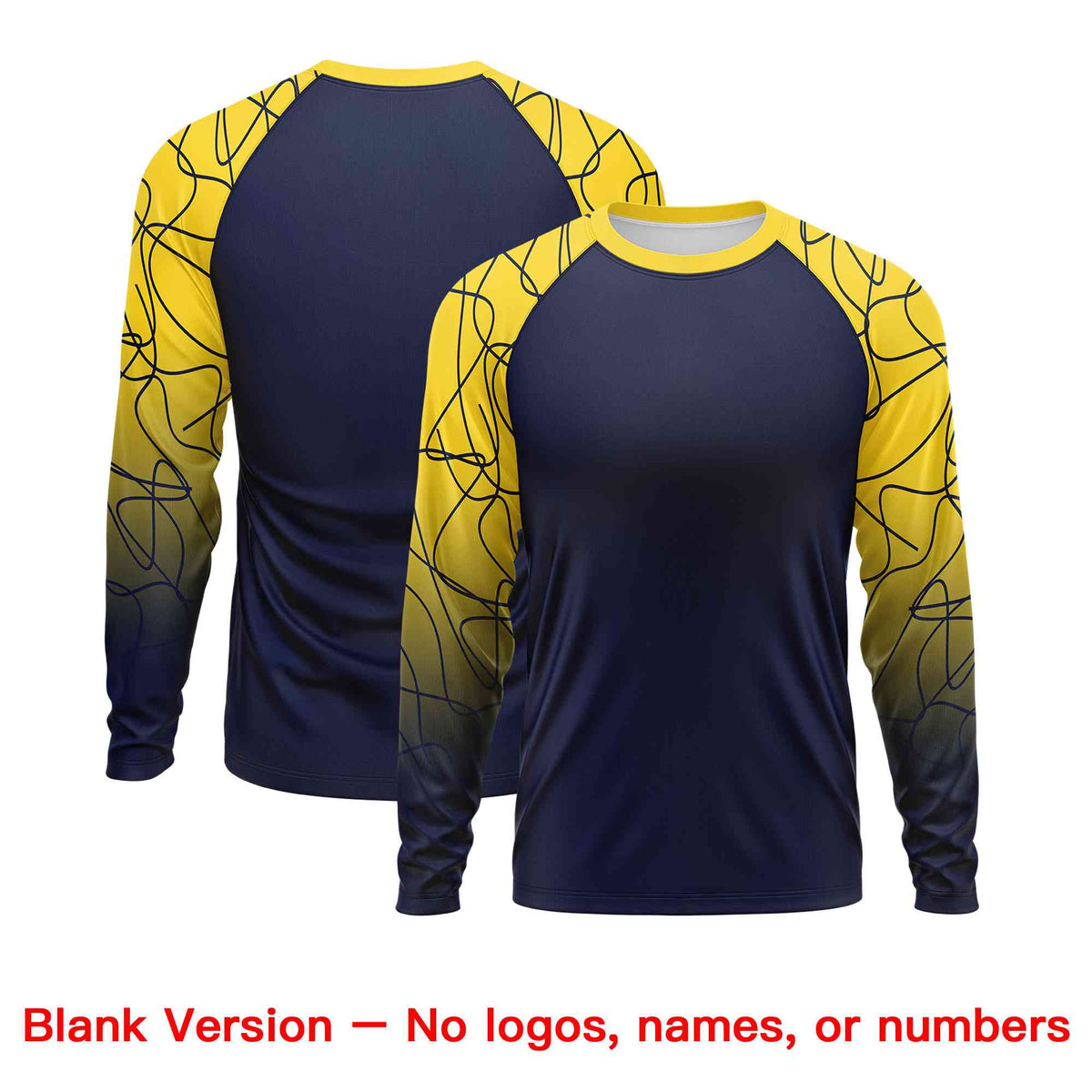 Custom Navy Gold Tangled Lines Pattern Raglan Long Sleeve Performance T-Shirt| KXKSHOP