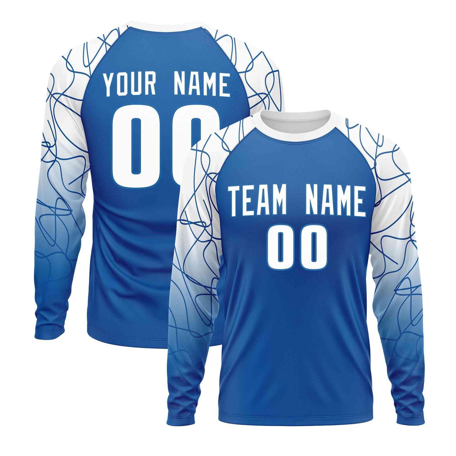 Custom White Royal Tangled Lines Pattern Raglan Long Sleeve Performance T-Shirt| KXKSHOP