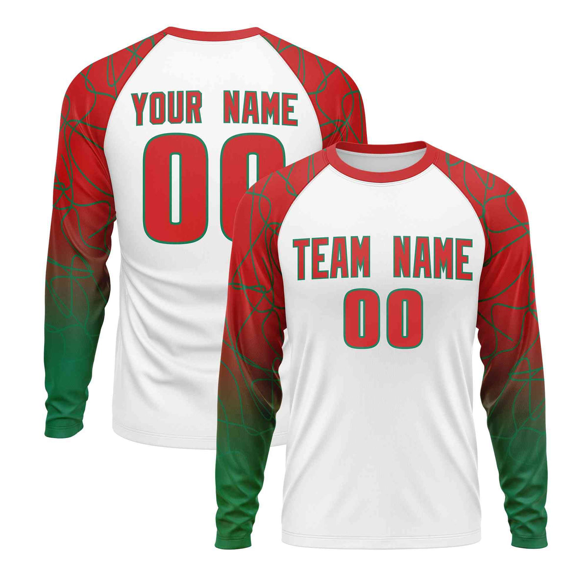 Custom White Red Tangled Lines Pattern Raglan Long Sleeve Performance T-Shirt| KXKSHOP