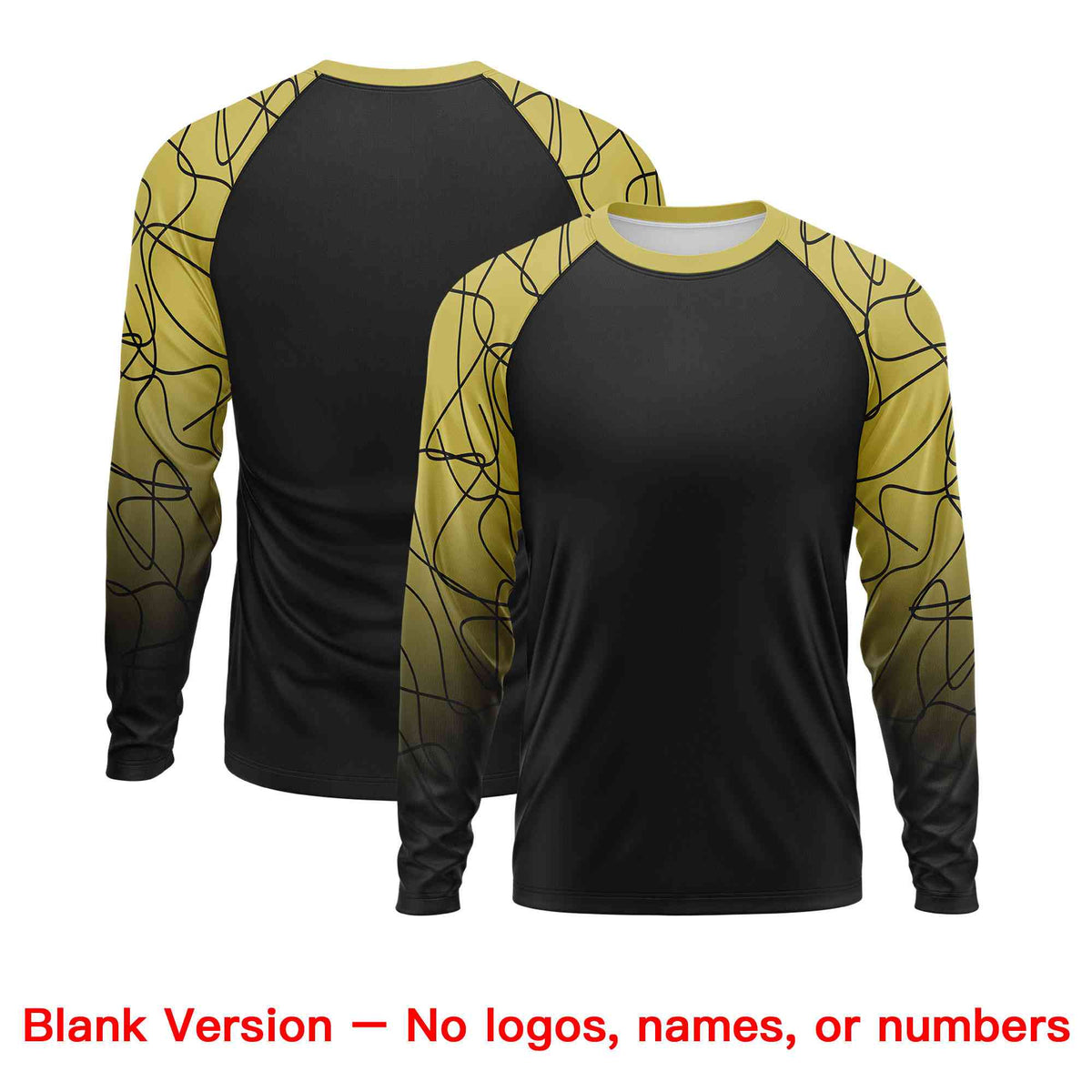 Custom Black Old Gold Tangled Lines Pattern Raglan Long Sleeve Performance T-Shirt| KXKSHOP