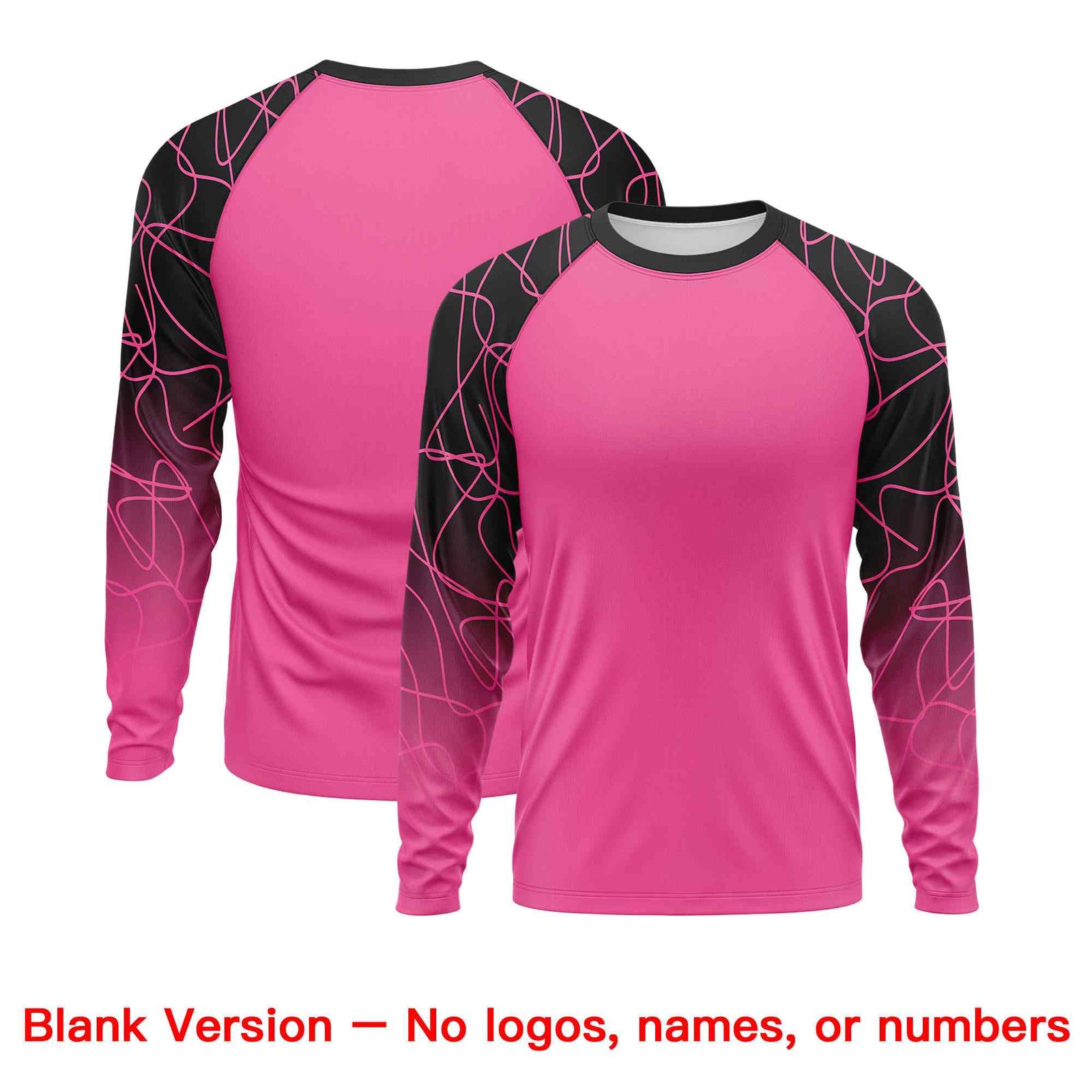 Custom Pink Black Tangled Lines Pattern Raglan Long Sleeve Performance T-Shirt