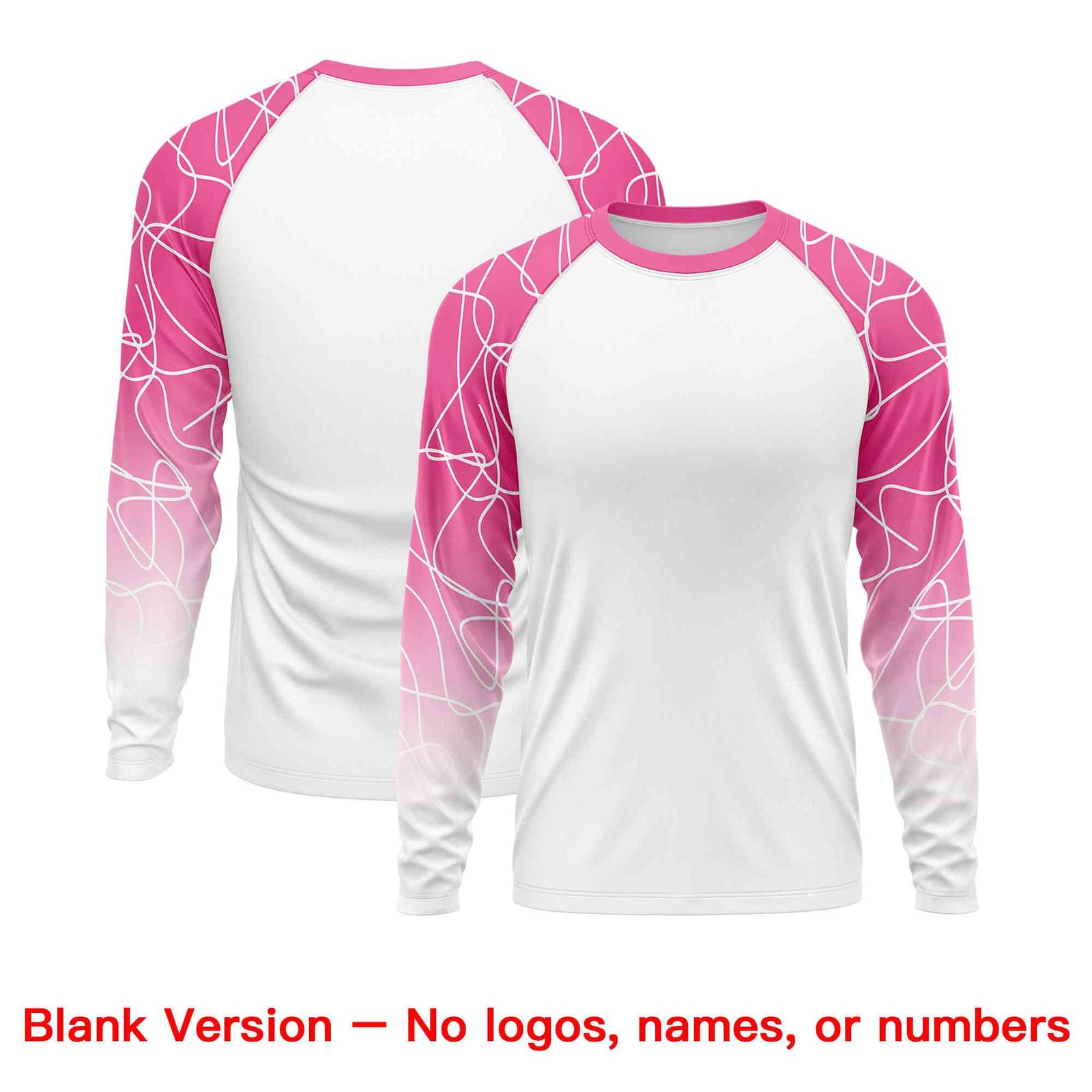 Custom White Pink Tangled Lines Pattern Raglan Long Sleeve Performance T-Shirt