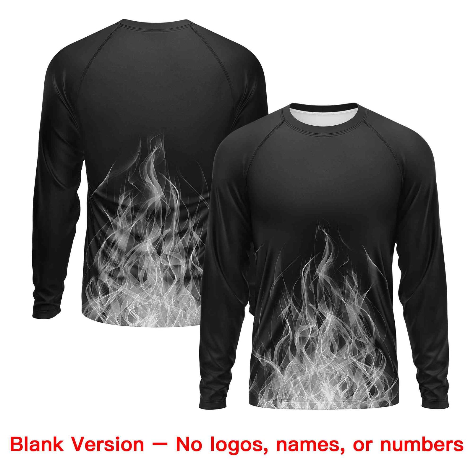 Custom Black Gray Colorful Flame Pattern Long Sleeve Performance T-Shirt