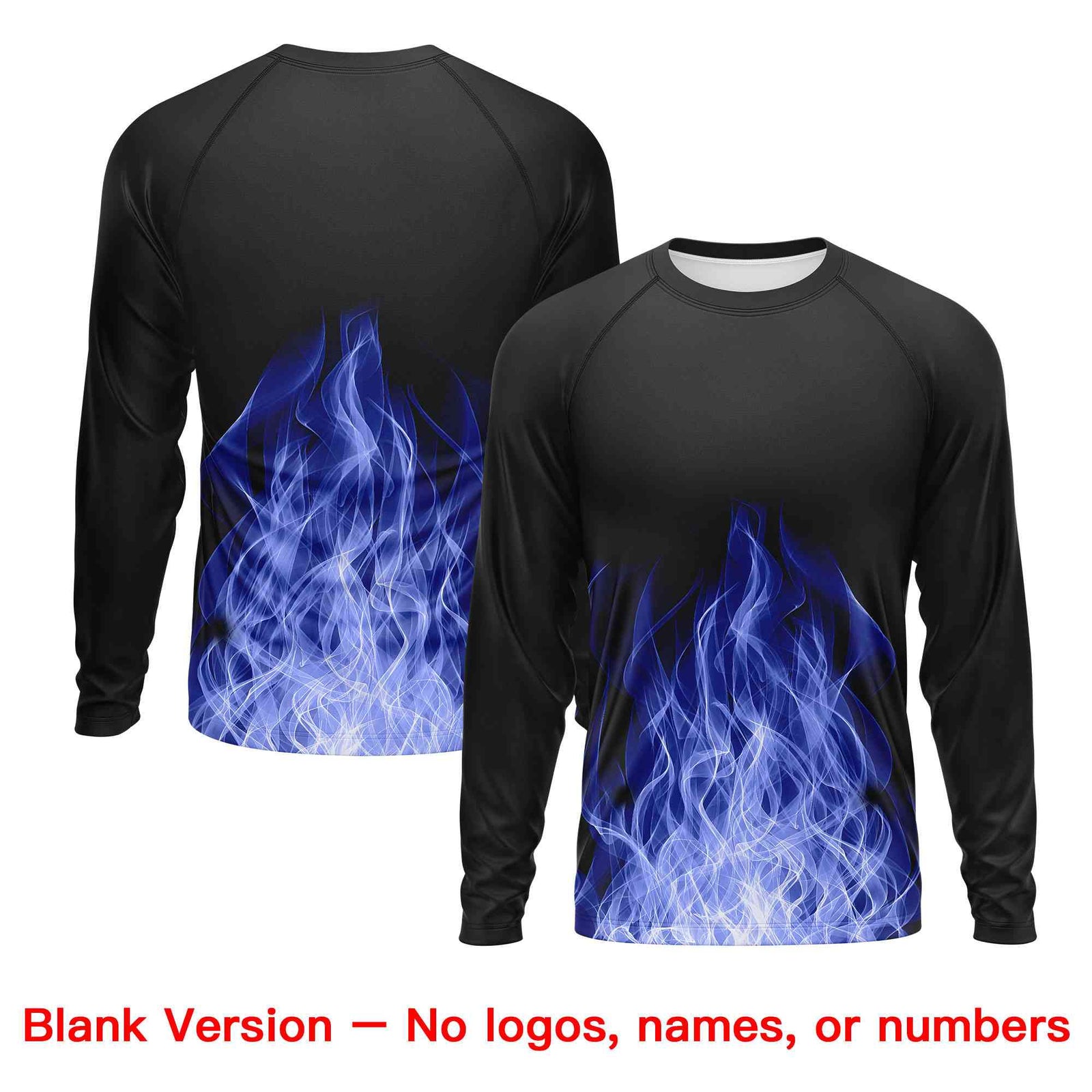 Custom Black Royal Blue Colorful Flame Pattern Long Sleeve Performance T-Shirt| KXKSHOP