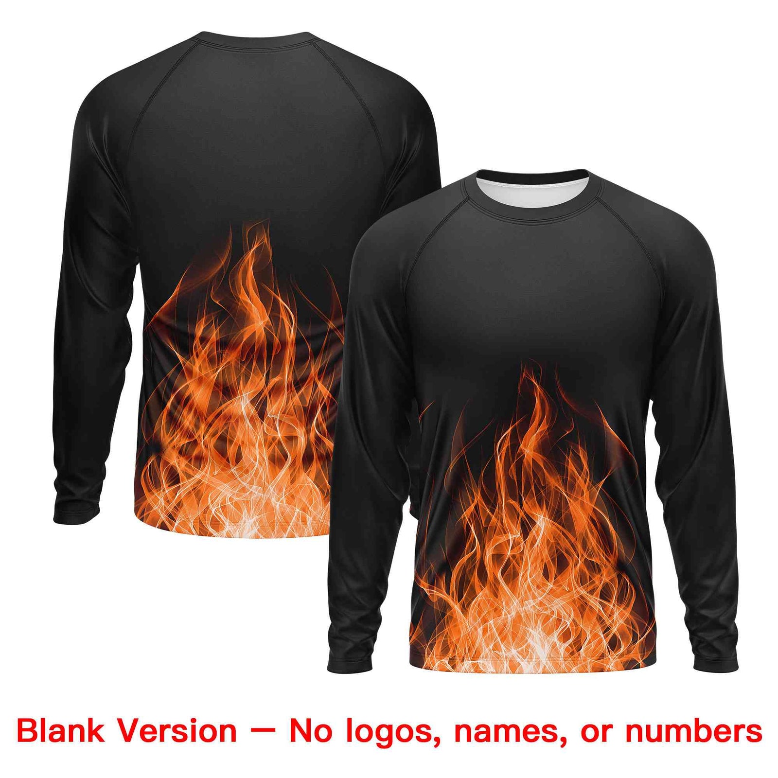 Custom Black Orange Colorful Flame Pattern Long Sleeve Performance T-Shirt