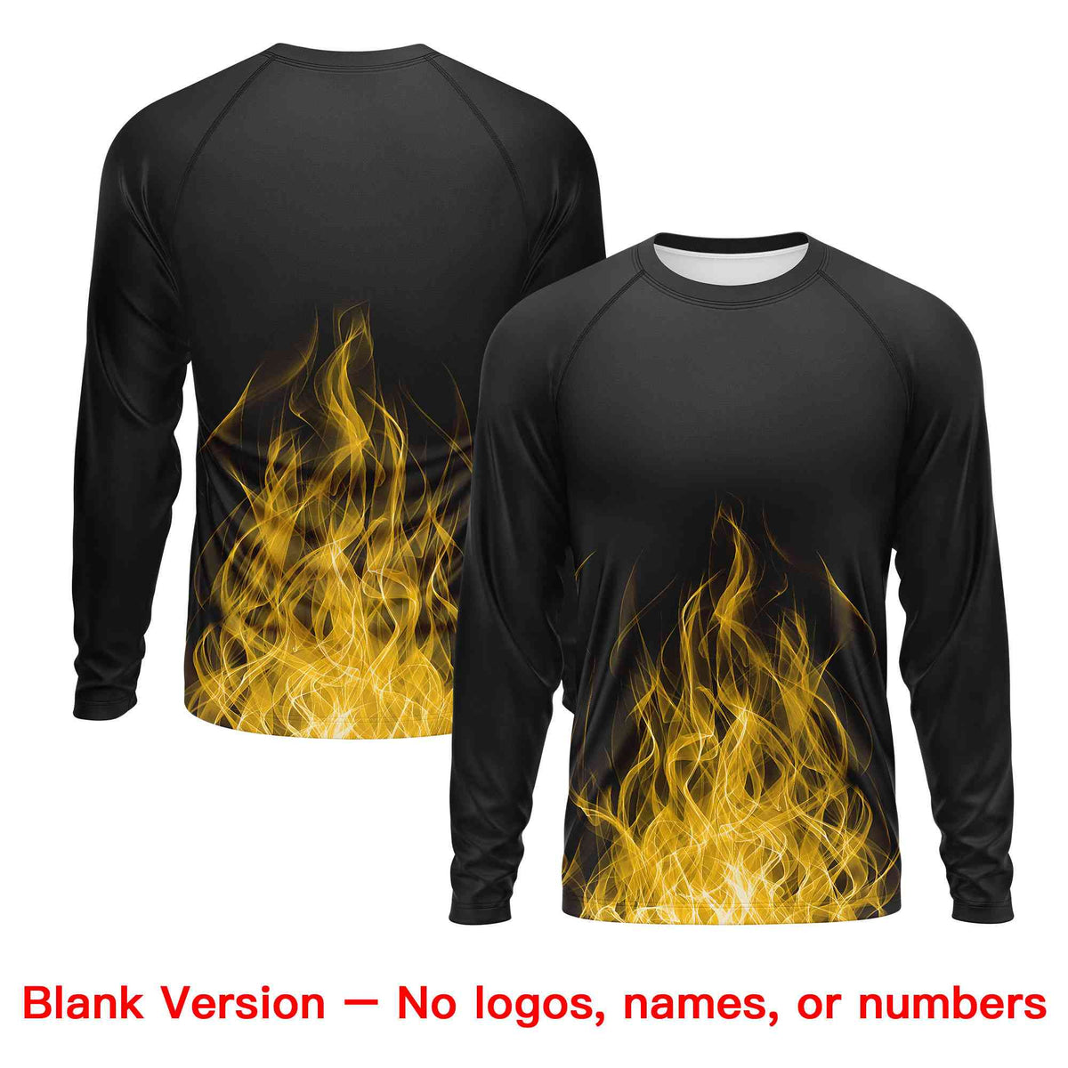 Custom Black Yellow Colorful Flame Pattern Long Sleeve Performance T-Shirt