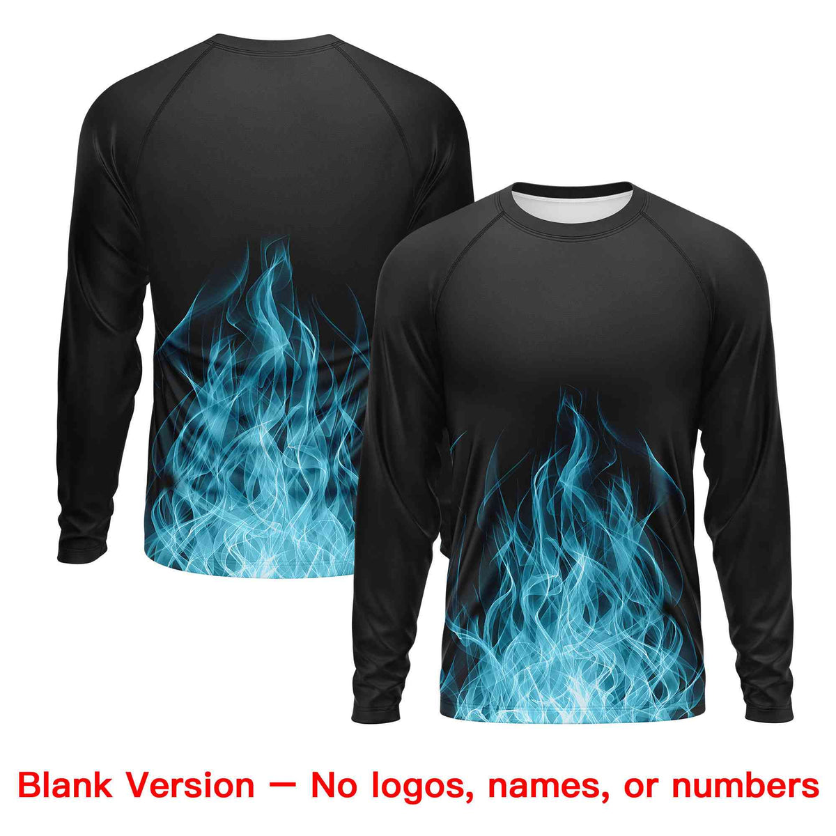 Custom Black Sky Blue Colorful Flame Pattern Long Sleeve Performance T-Shirt