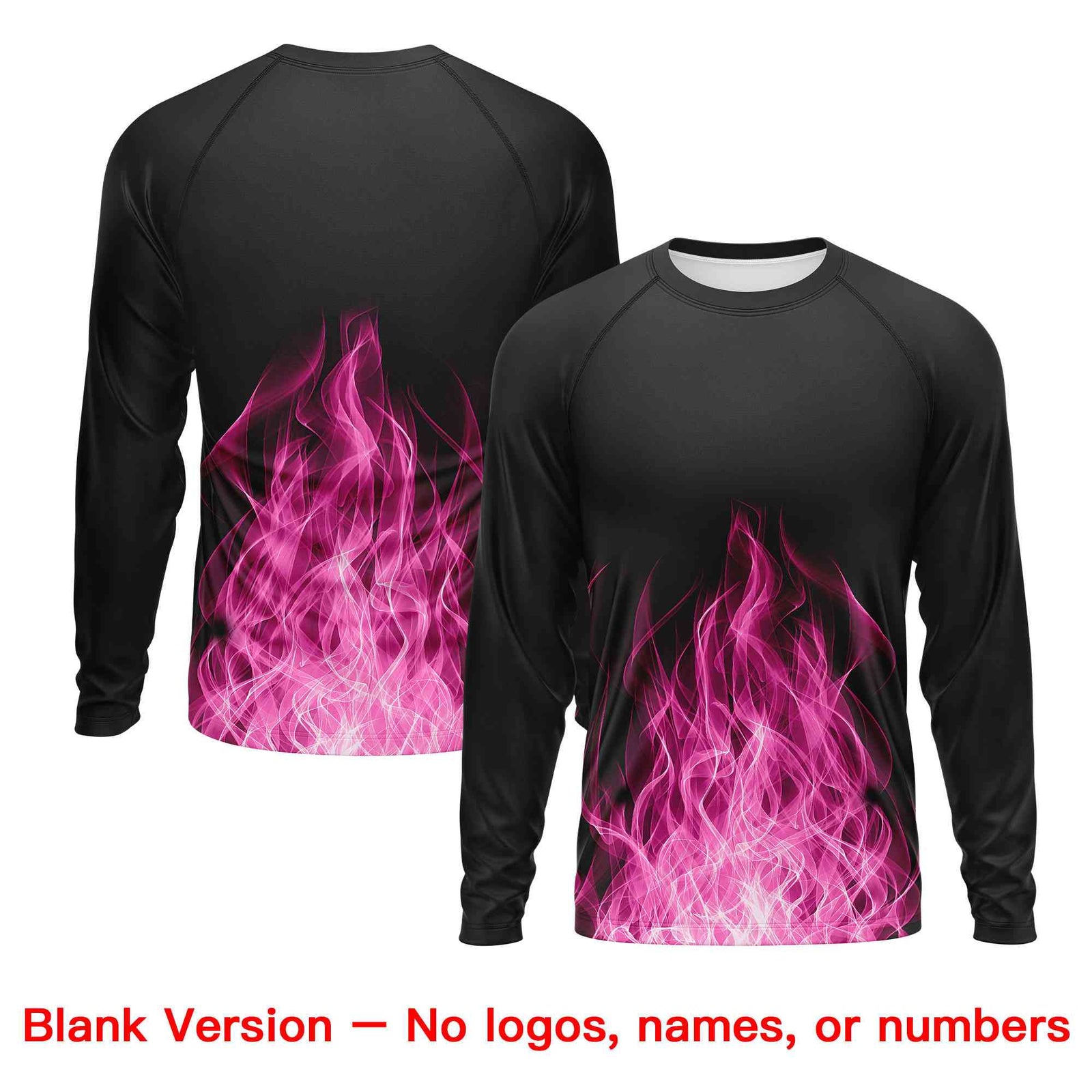 Custom Black Pink Colorful Flame Pattern Long Sleeve Performance T-Shirt