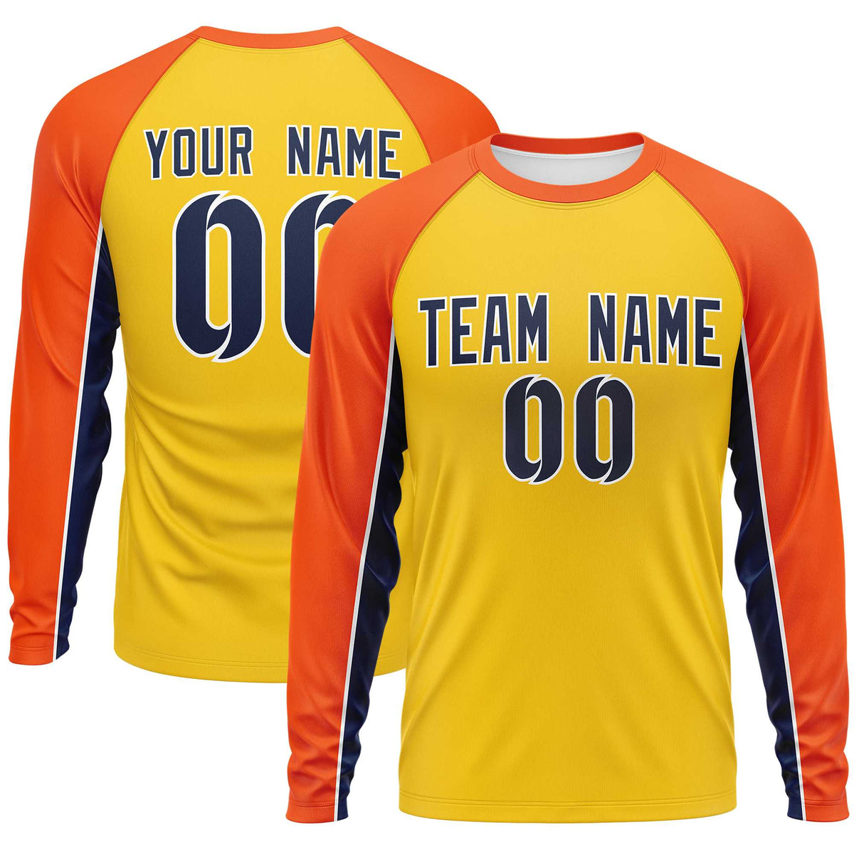 Custom Gold Orange Crew Neck Raglan Long Sleeve Performance T-Shirt
